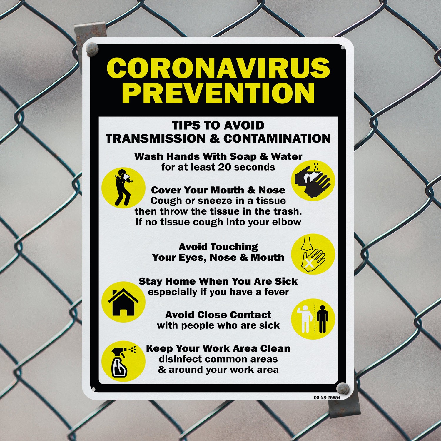 Coronavirus Prevention Tips To Avoid Transmission Public Safety Sign 5/10 Pack