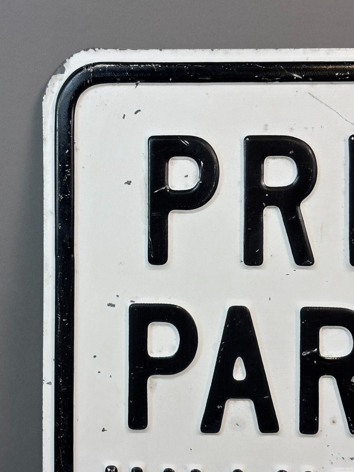 Vtg 40s 50s Embossed PRIVATE PARKING Unauthorized Cars Will Be Towed Steel Sign