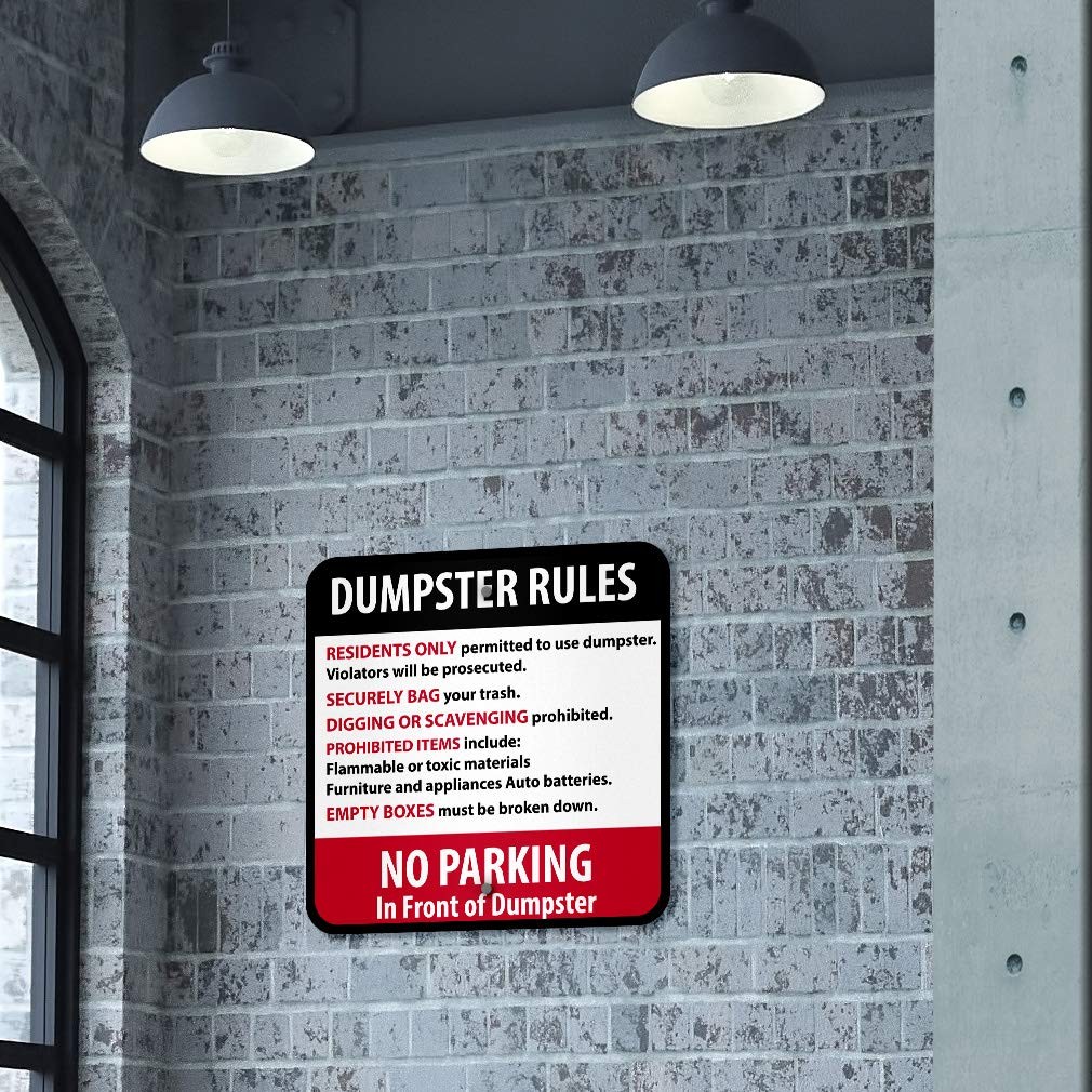 12×12 Inch Aluminum Metal Sign Dumpster Rules Residents Only Weatherproof