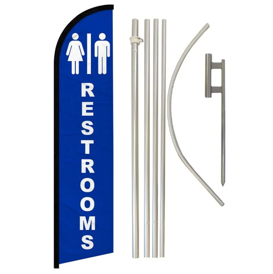 Restrooms Windless Full Curve Advertising Banner Flag & Pole Kit