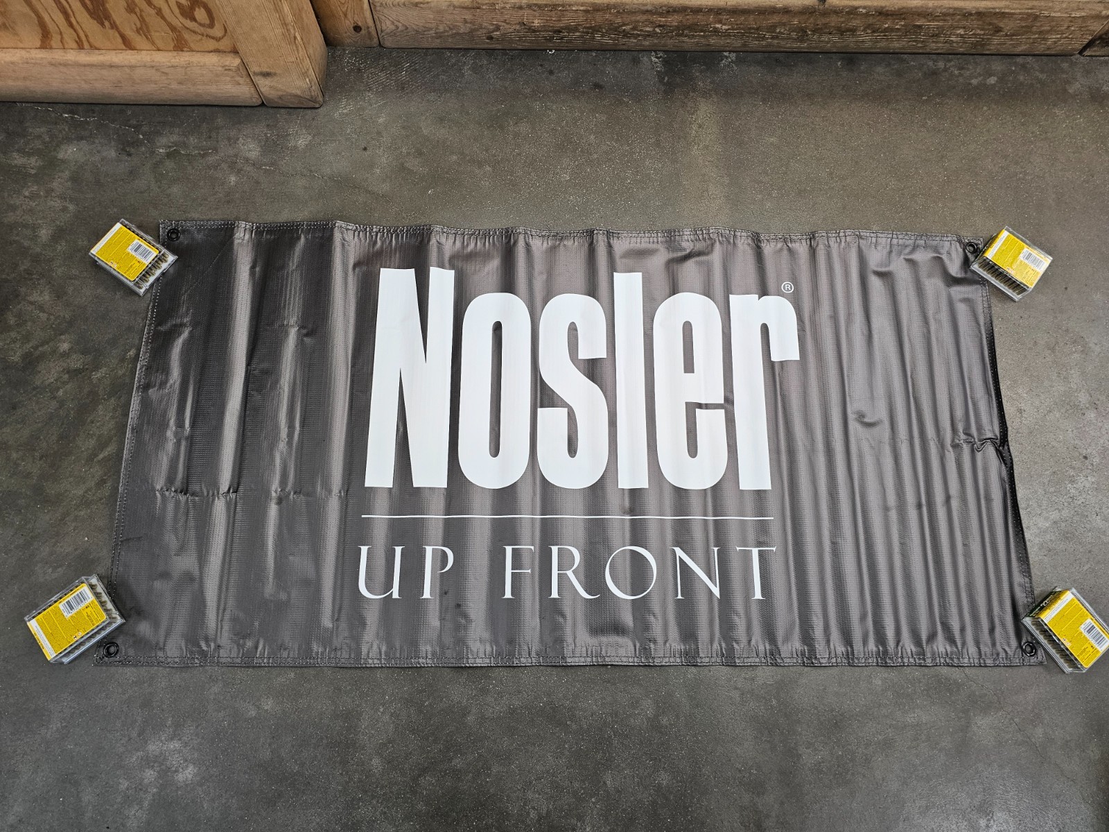 NEW Nosler | Up Front | Black Vinyl Banner Poster, 24&Prime; by 48&Prime;, 4 Metal Grommets