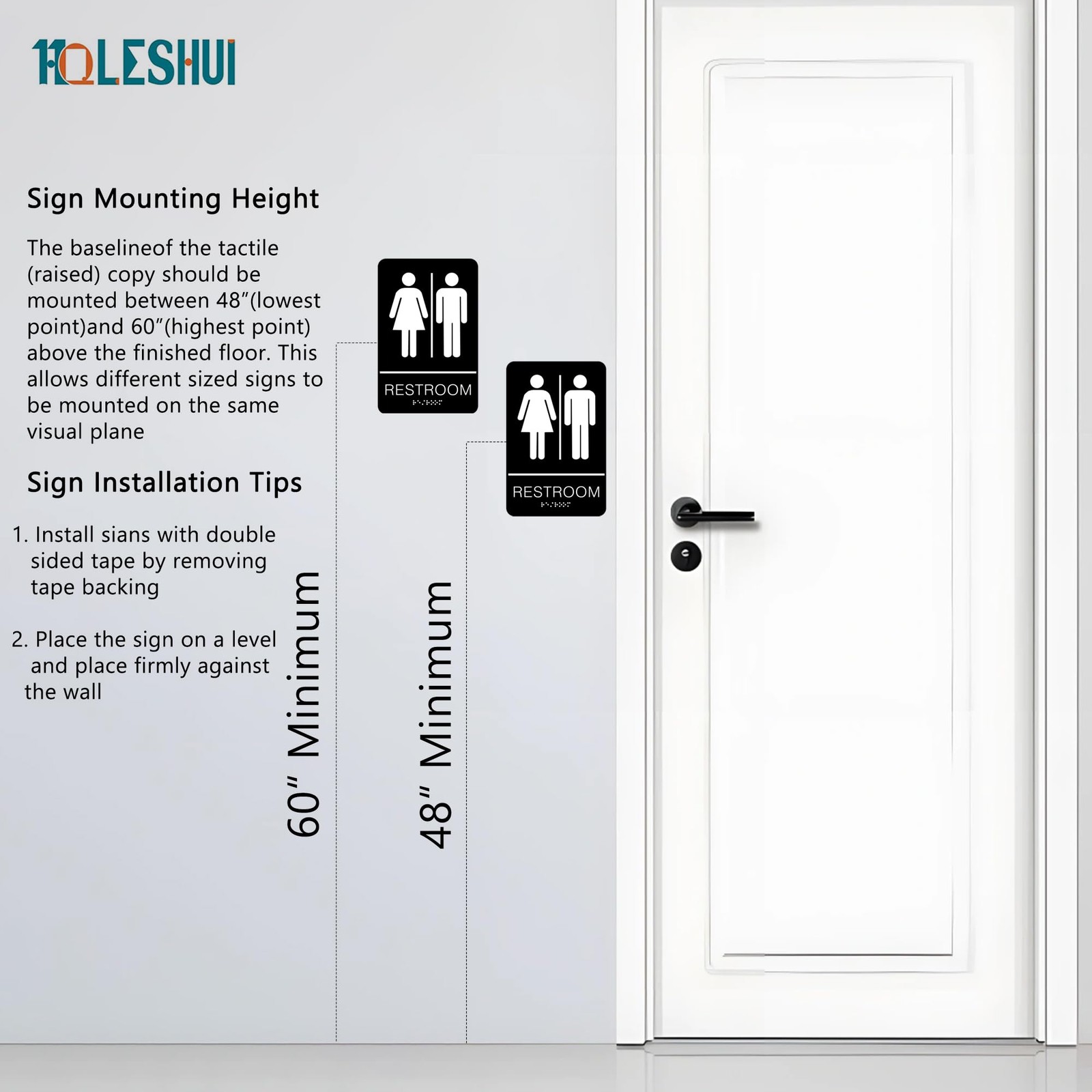ADA Braille Unisex Restroom Sign 6×9 Inch Black Plastic Wall Door Mount