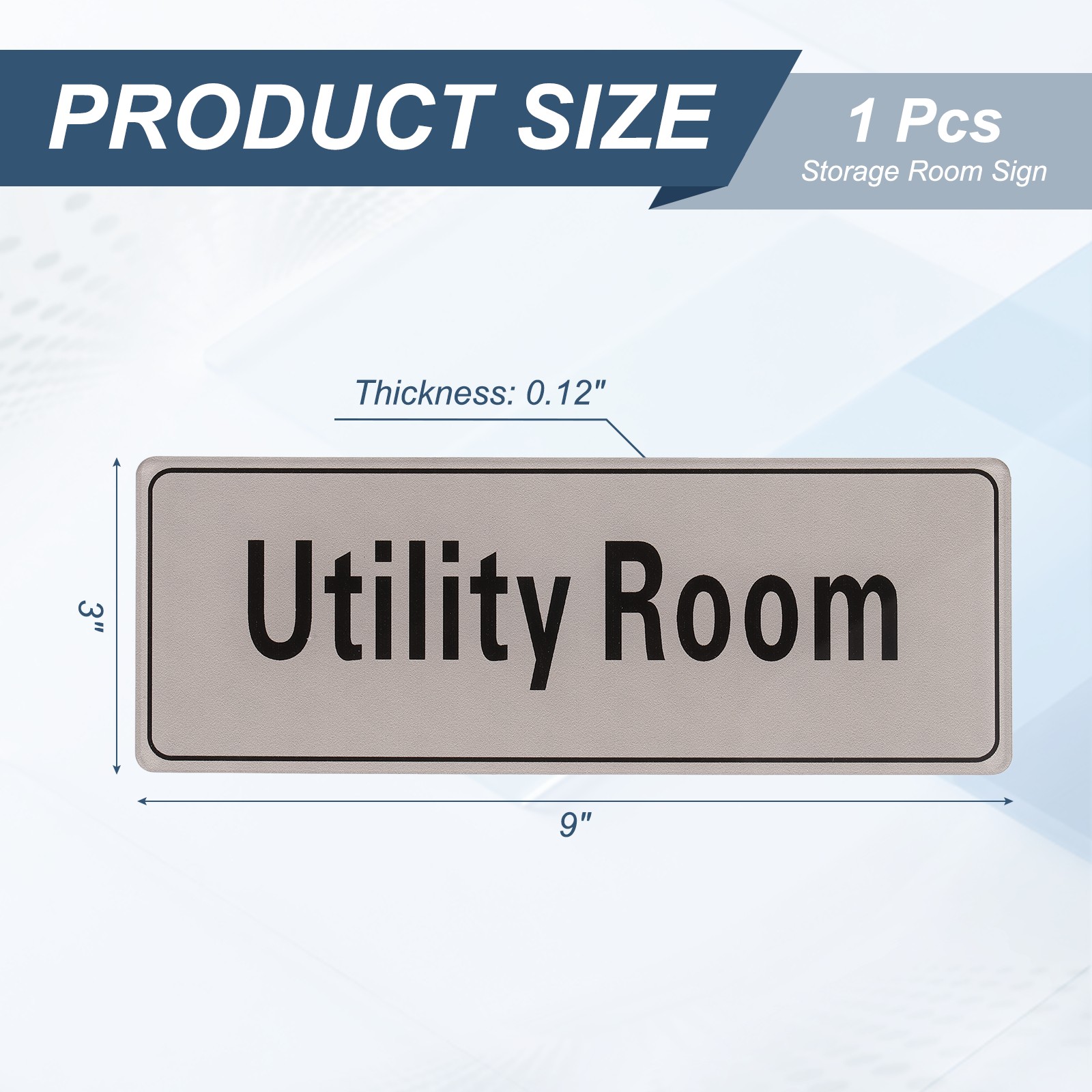 9&Prime;x3&Prime; Utility Room, 1Pcs Room Door Sign Self-Adhesive Light Gray with Black Text