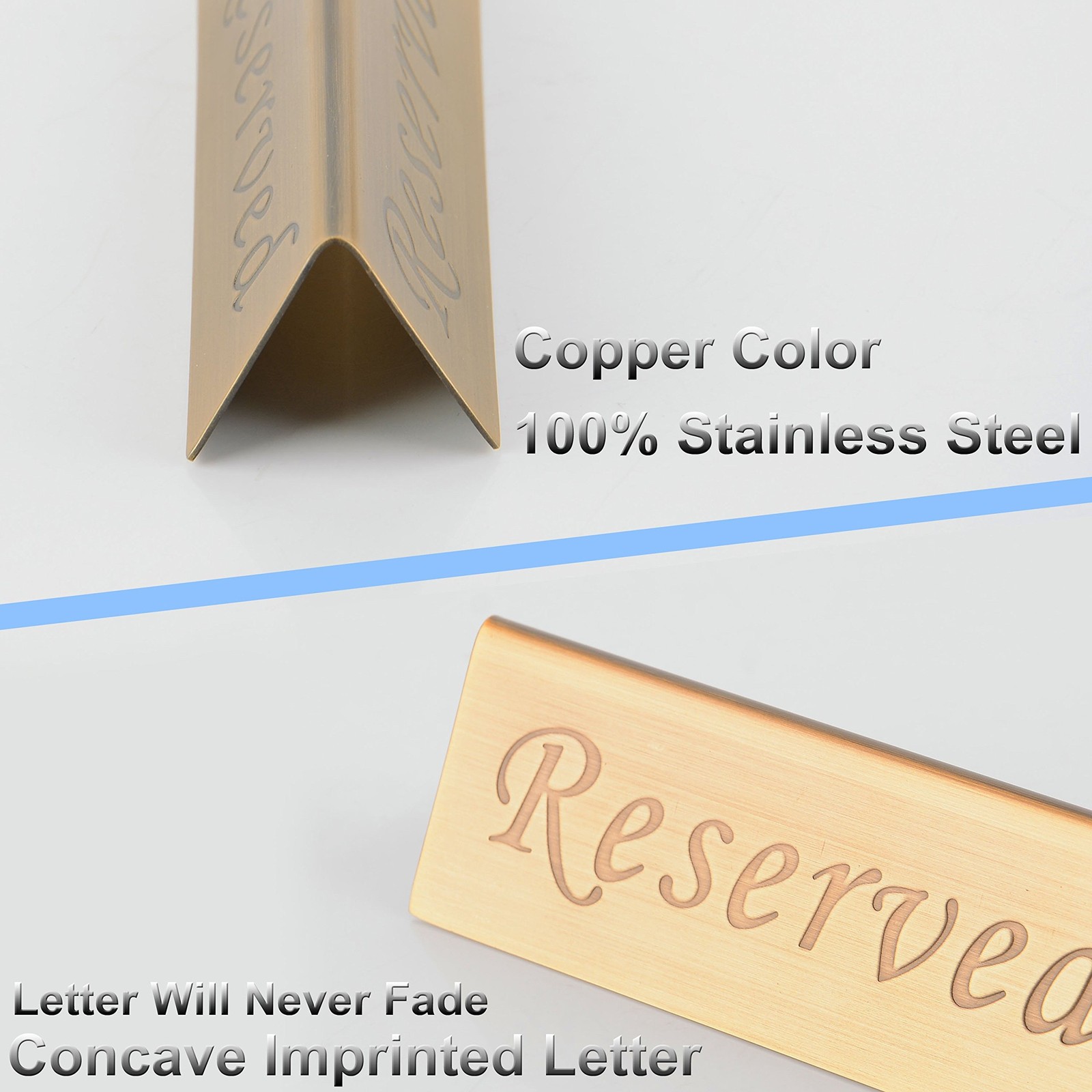 2 PCS 4.7×1.6 Inch Reserved Table Signs Brushed Stainless Steel Copper Double