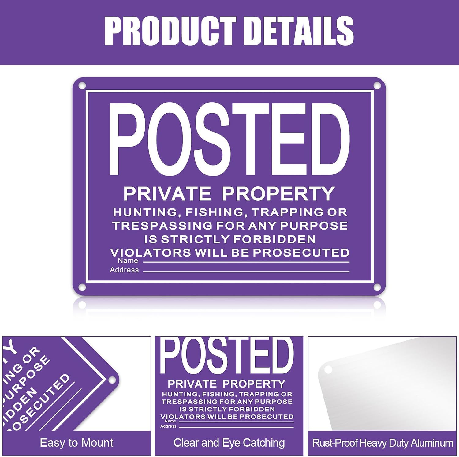 No Trespassing Signs 4 Pcs 10×7&Prime; Private Property Reflective