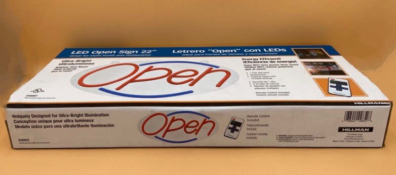 HILLMAN 22” LED OPEN SIGN WITH REMOTE CONTROL