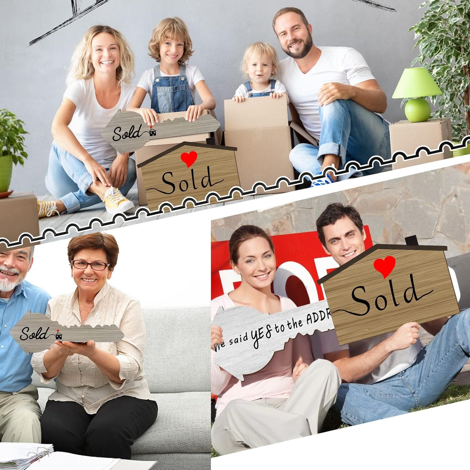 2 Pieces Real Estate Sold Signs, Wooden Double-Sided Social Media Photo Props,