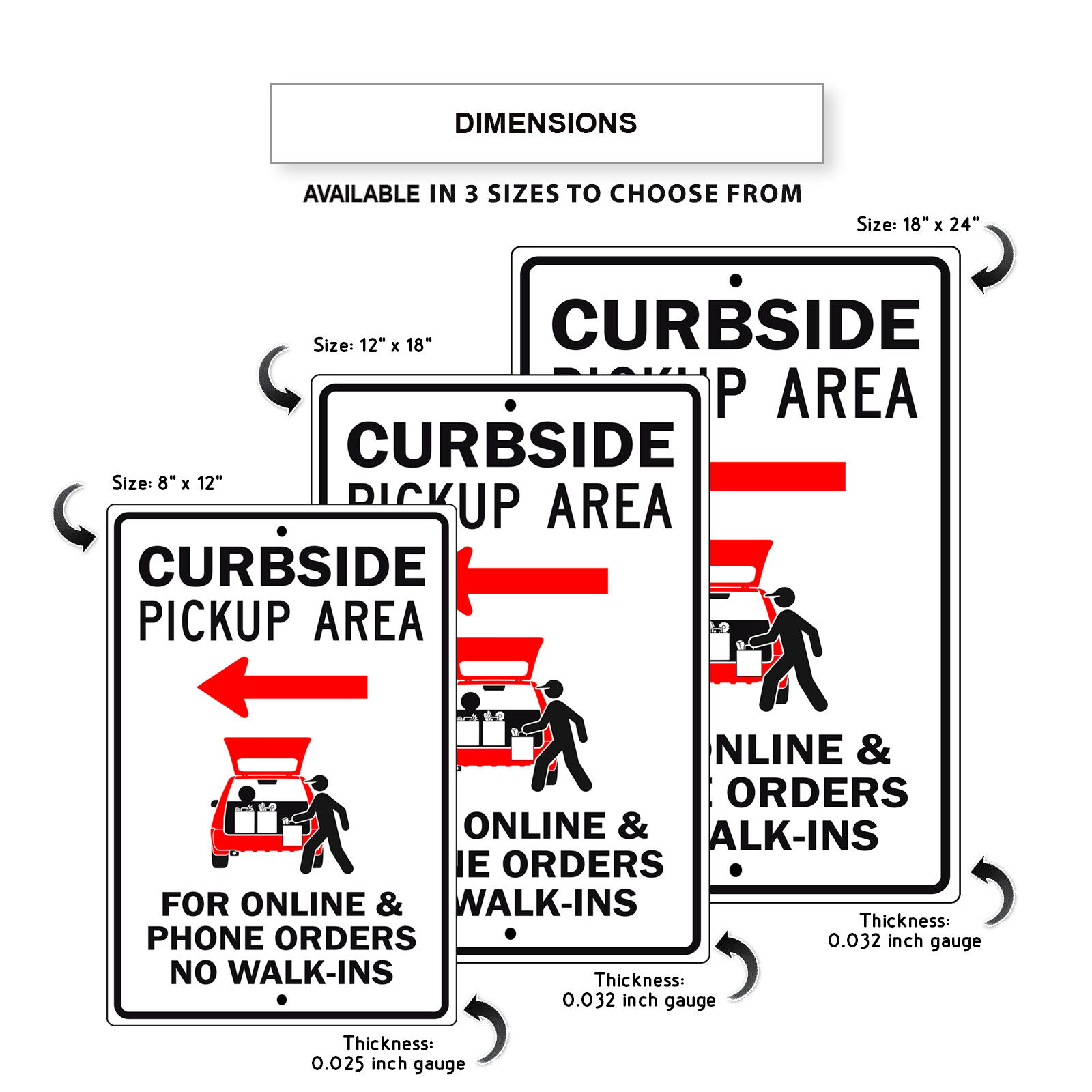 Curbside Pickup Area For Online & Phone Orders No Novelty Aluminum Metal Sign