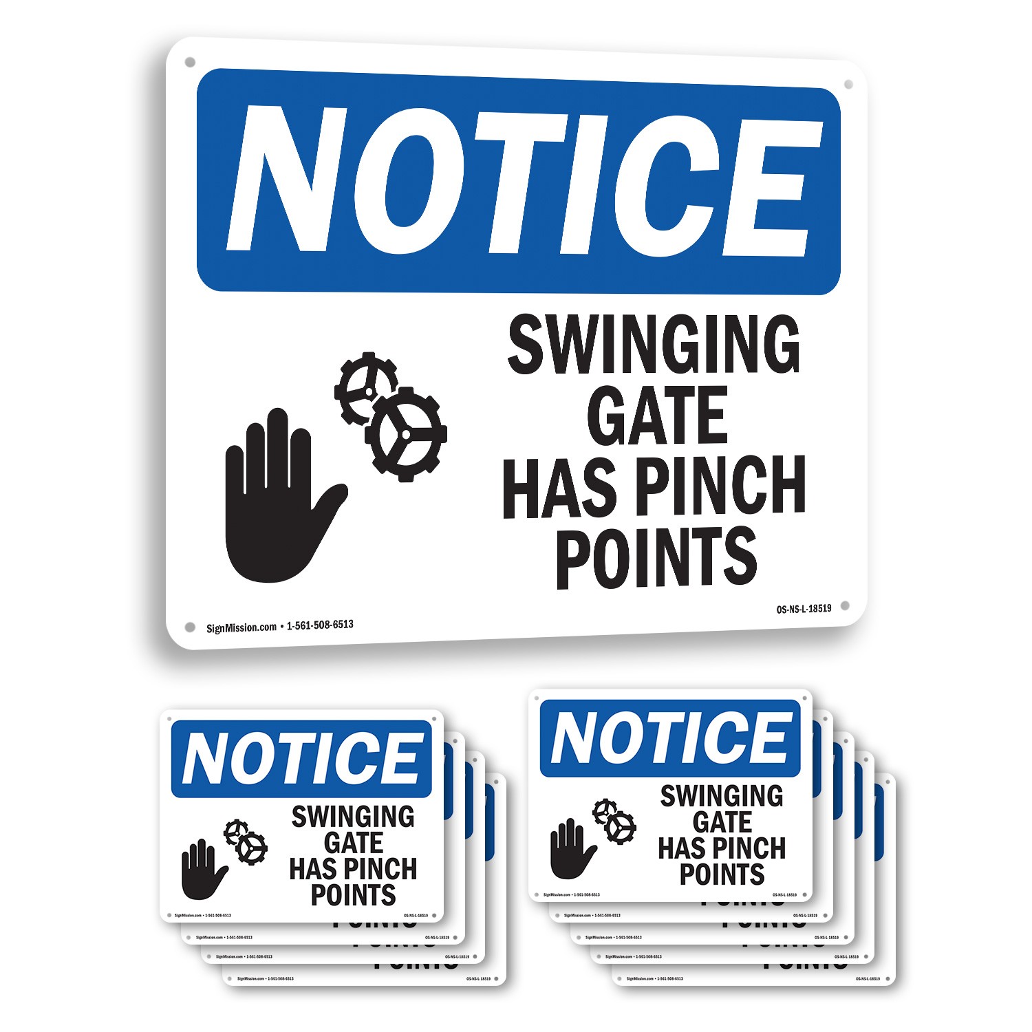 Swinging Gate Has Pinch Points OSHA Notice Sign Metal,, Decal 5 or 10 Pack