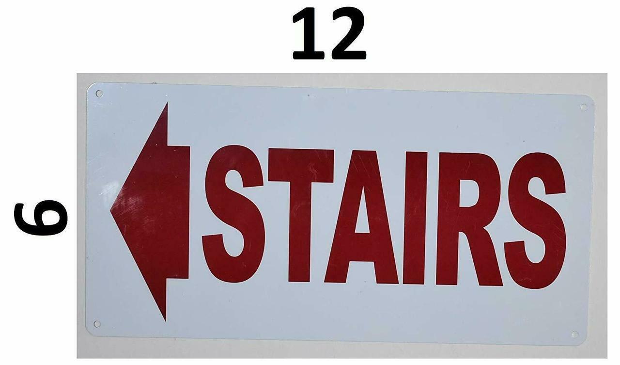 Stairs (Arrow Left) Sign (White Background,Aluminium, 6×12)–REF24-1027