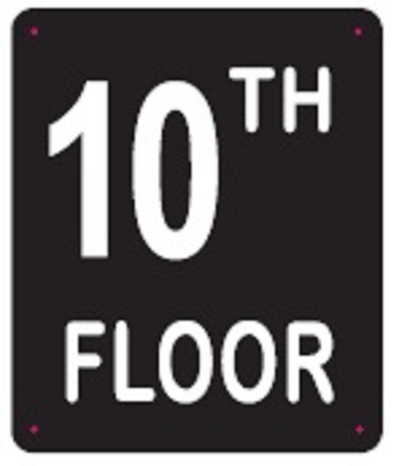 10TH FLOOR SIGN (10X12, Black Background, Aluminum)