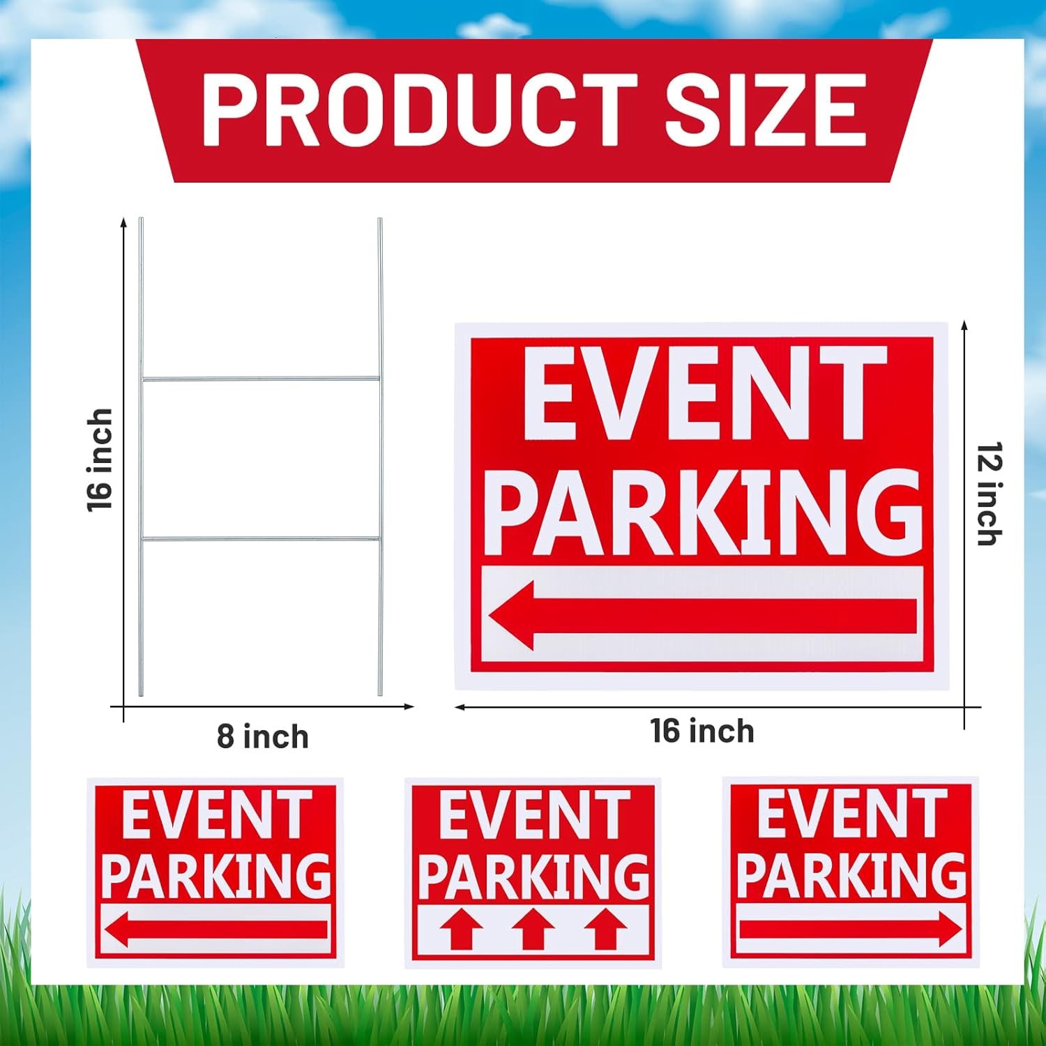 12 Pcs Outdoor Event Parking Sign W/ Arrows & Stakes 12 x 16 Waterproof Parking