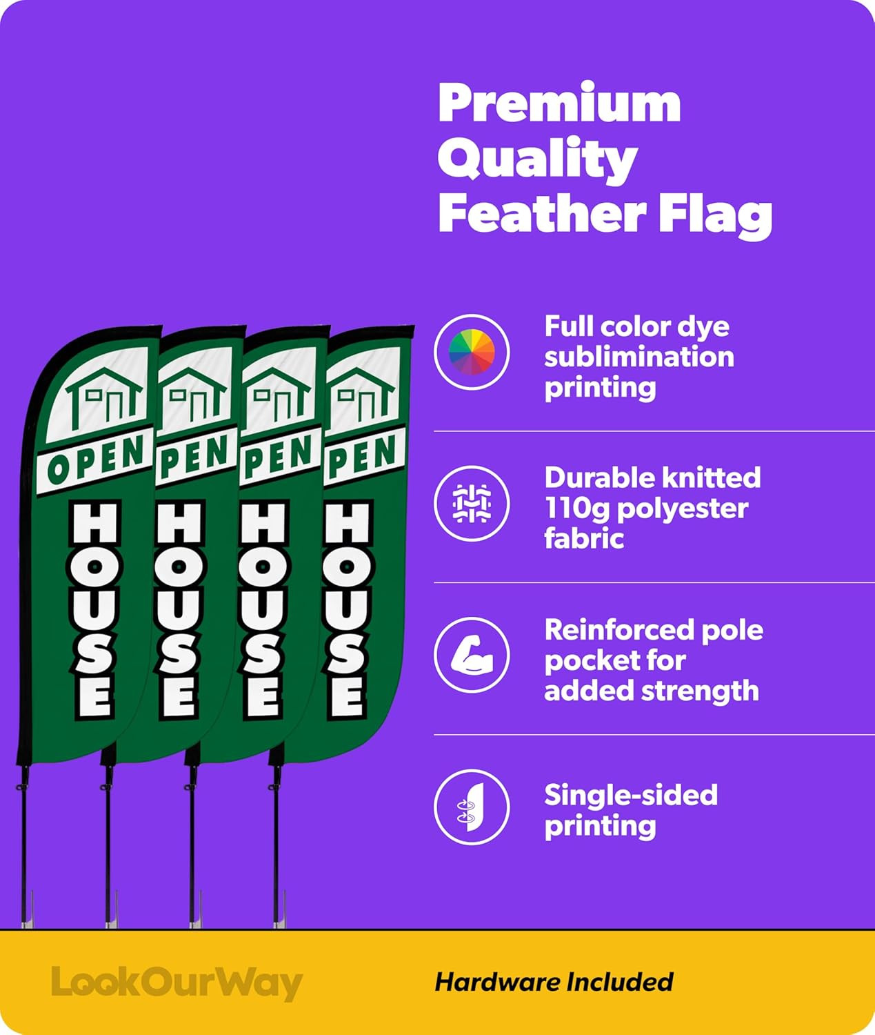 4-Pack 5Ft Feather Flags for Open House – Real Estate Sign Set