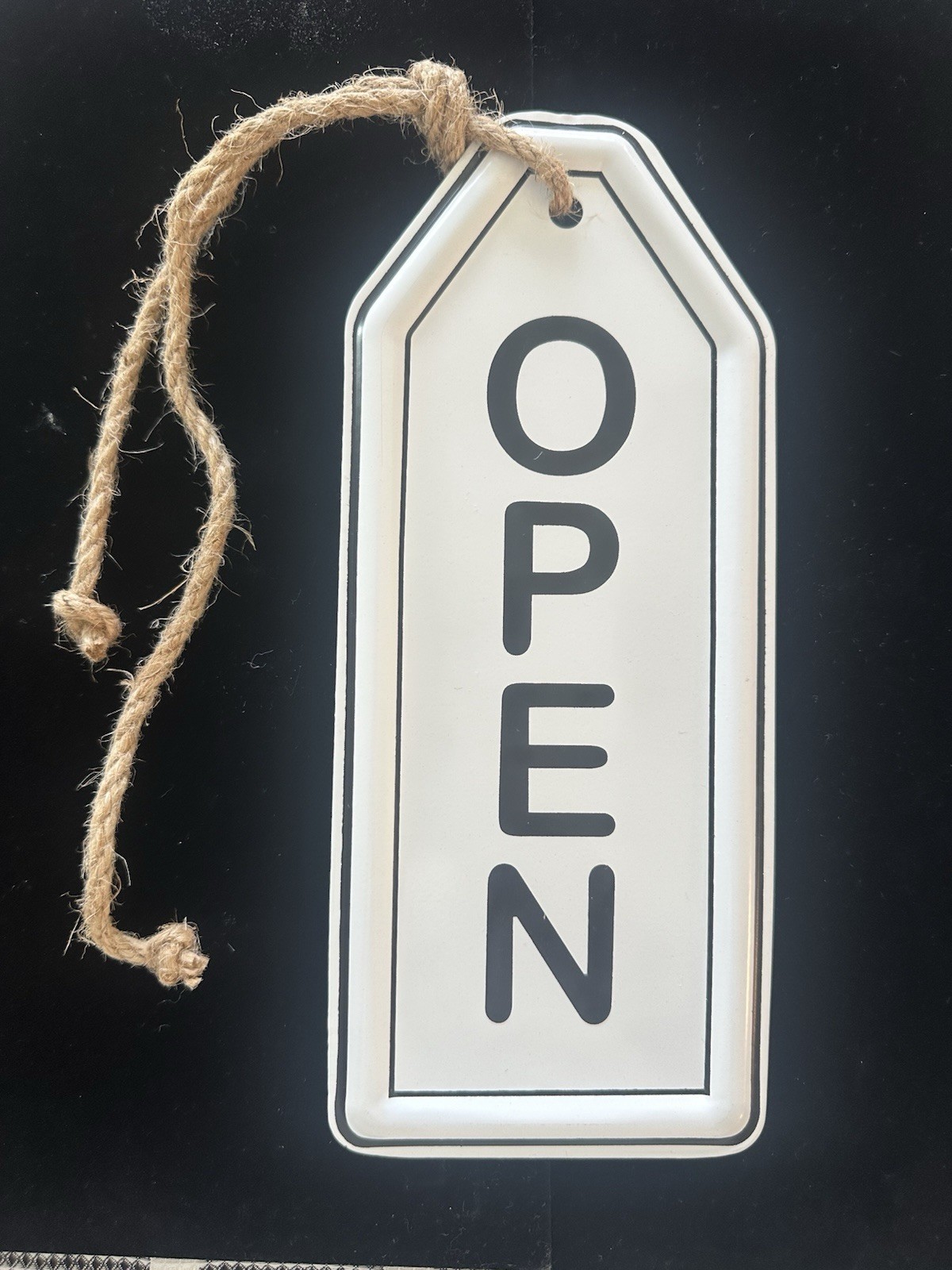 OPEN/CLOSED BUSINESS SIGN-VINTAGE STYLE WHITE TIN BLACK LETTERS DOOR SIGN-NEW
