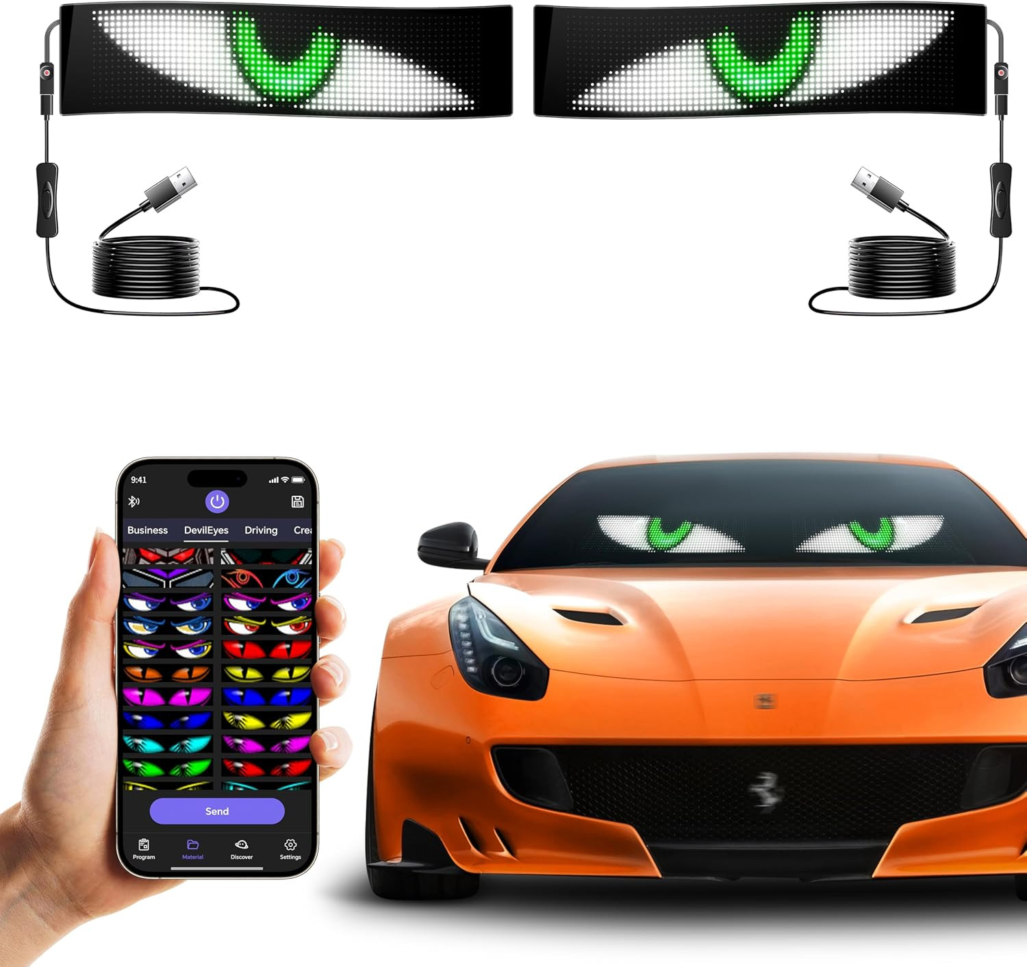 LED Sign for Car Devil&rsquo;S Eyes Light for Windshield APP Control Scrolling Display