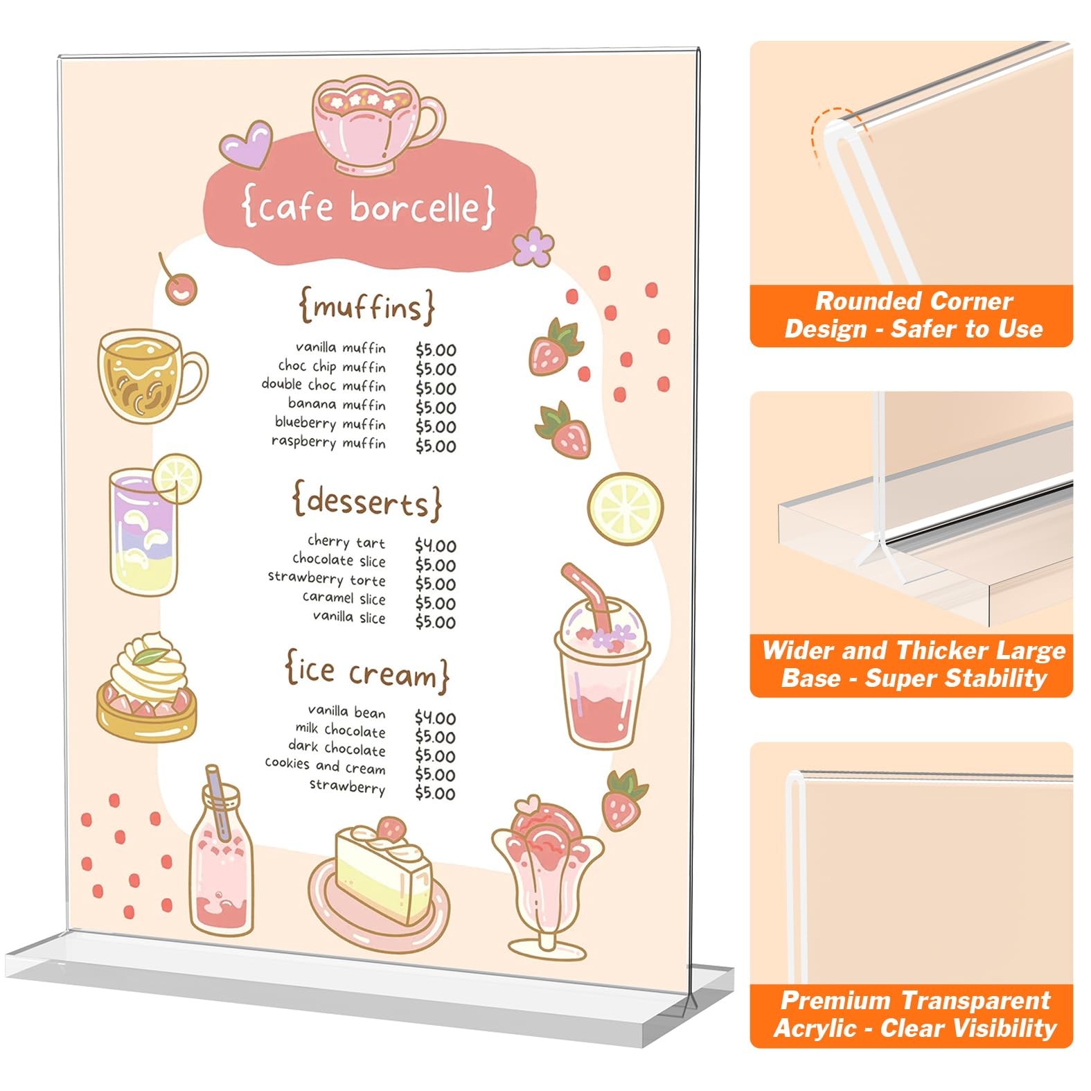 6 Pack Acrylic Sign Holder 8.5 x 11 Inches, Clear Menu Stand,