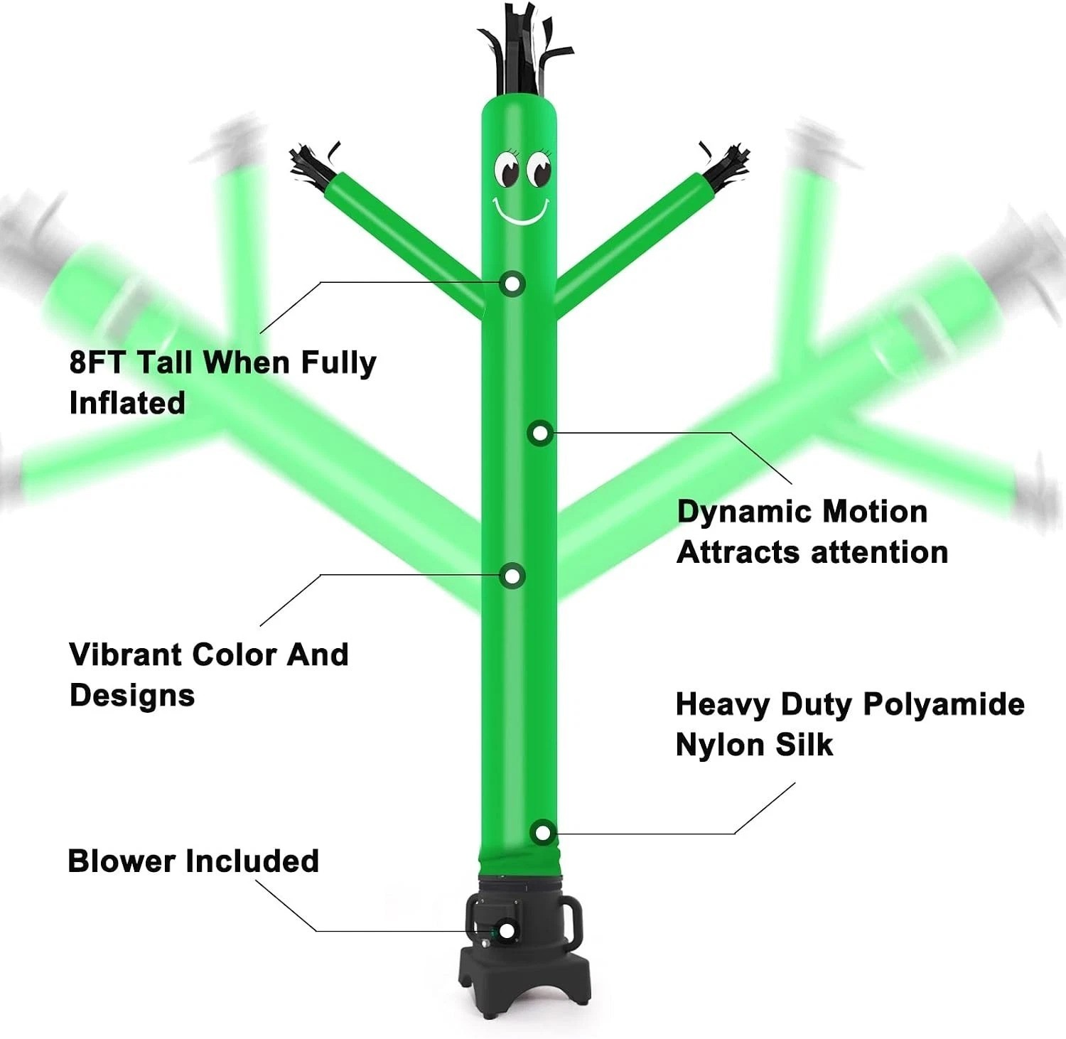 8FT Inflatable Waving Man Fly Puppet Dancer with Blower Green