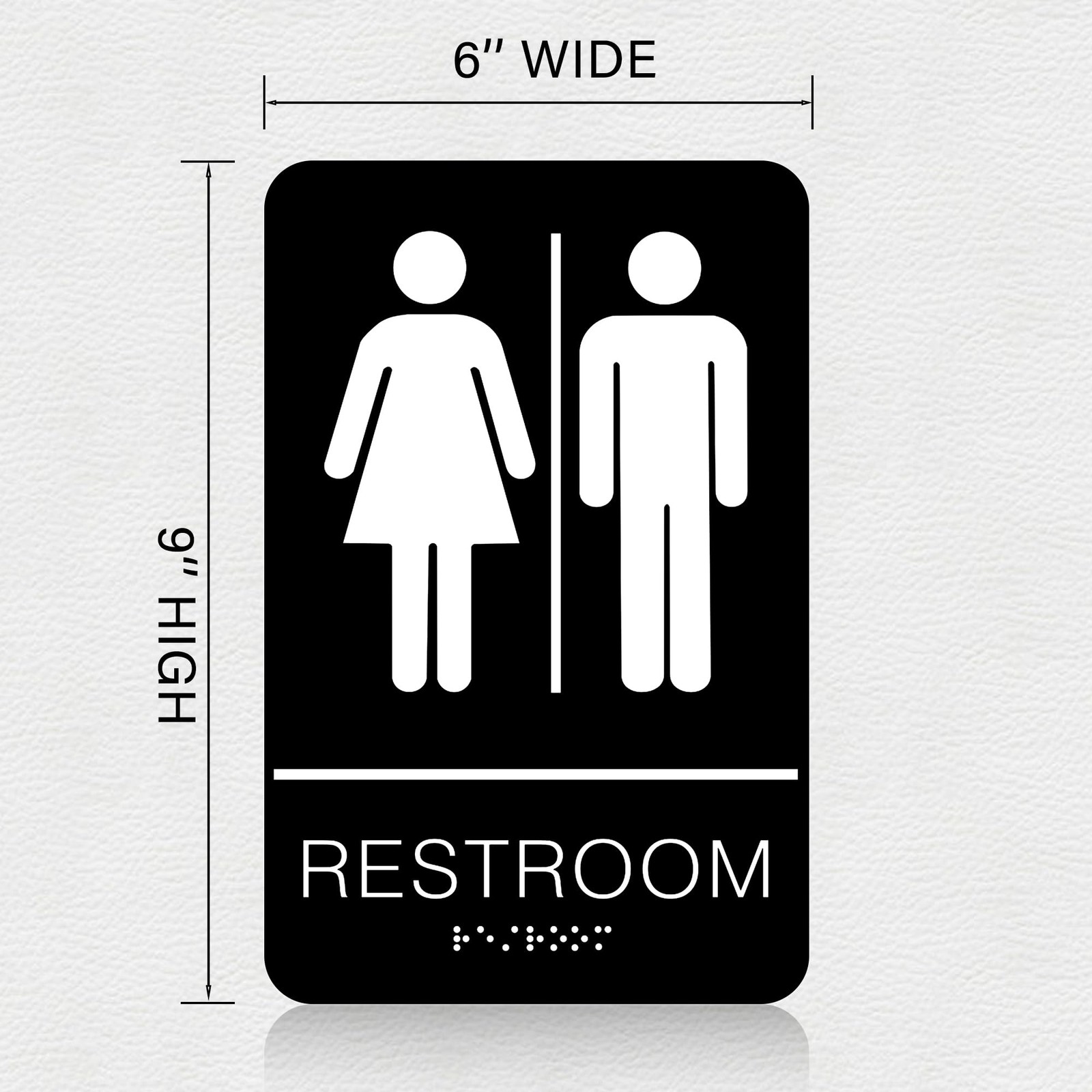 ADA Braille Unisex Restroom Sign 6×9 Inch Black Plastic Wall Door Mount