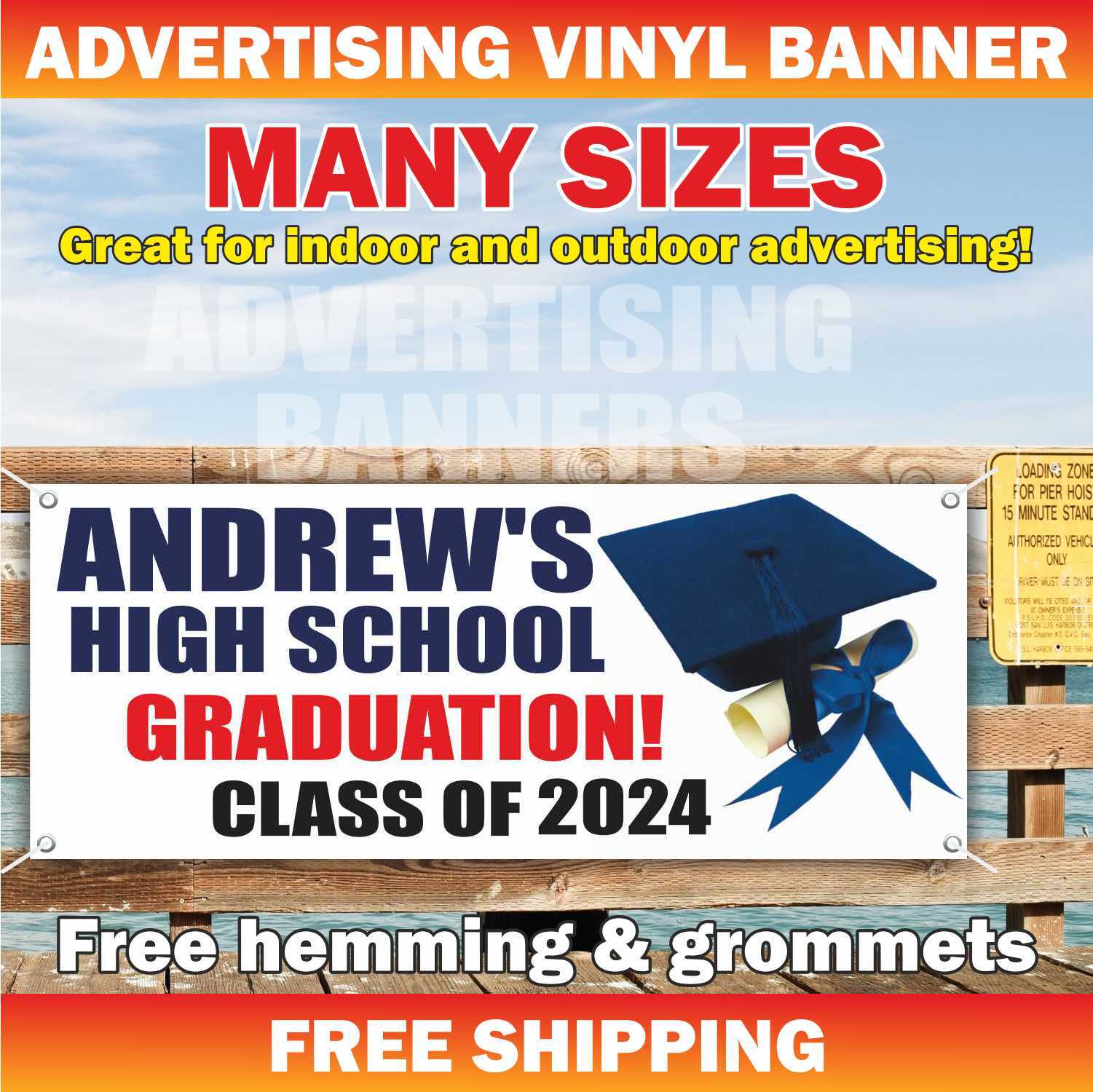 GRADUATION! CLASS OF 2024 Advertising Banner Vinyl Mesh Sign CONGRATULATIONS