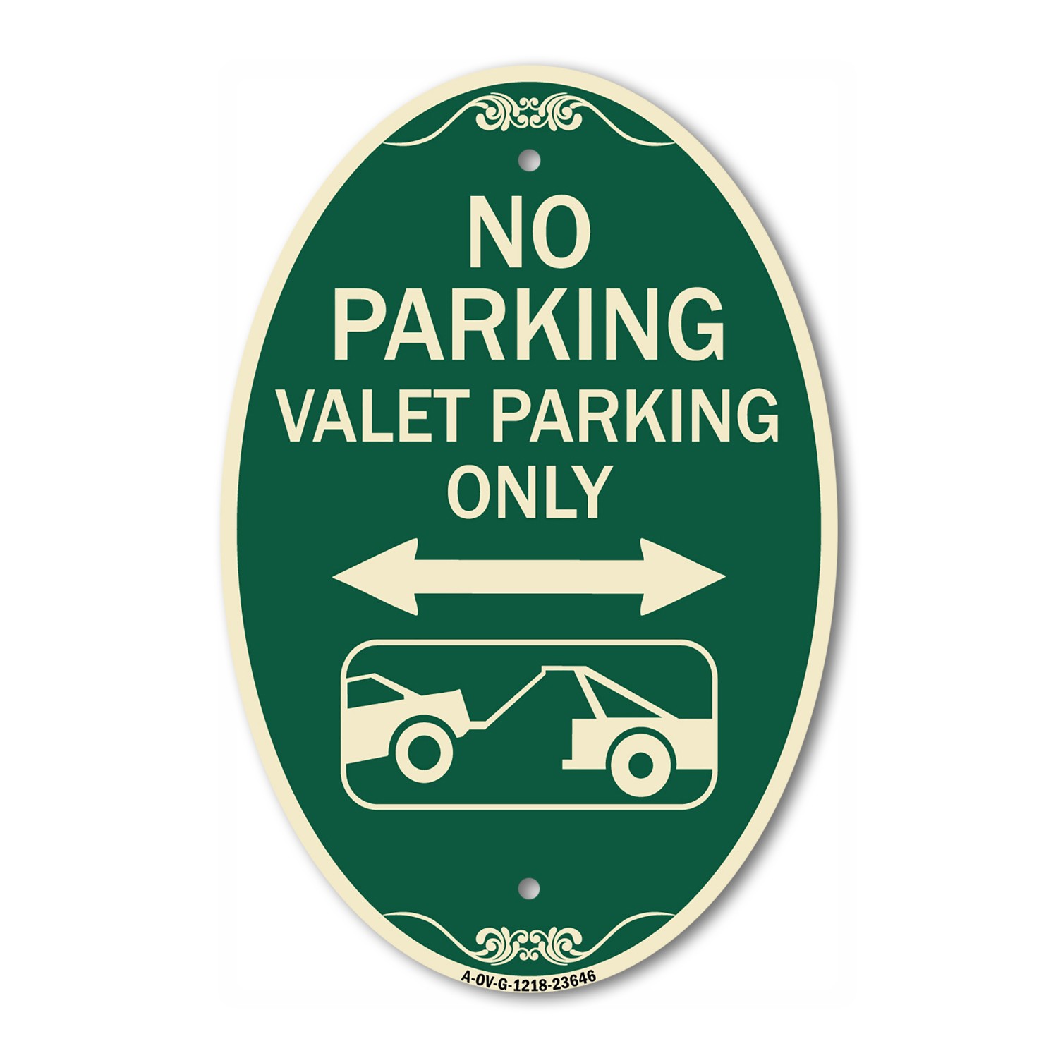 No Parking Valet Parking Only (With Bidirectional Arrow and Car Tow Graphic) 12&Prime;