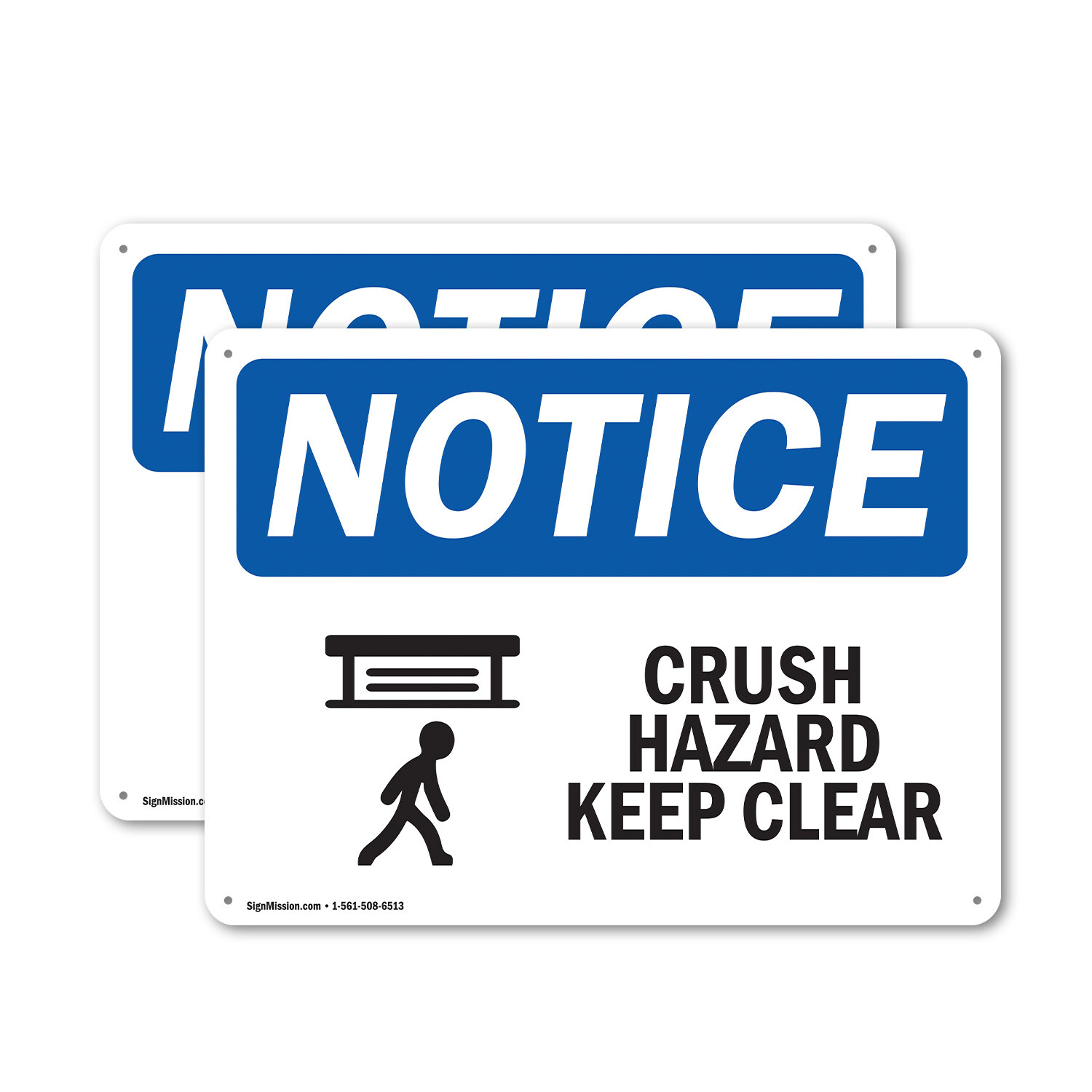 (2 Pack) Crush Hazard Keep Clear OSHA Notice Sign Decal Metal Plastic