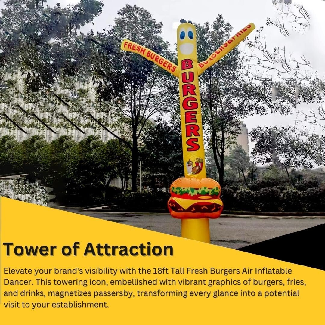18ft Tall Fresh Burgers Air Inflatable Dancer With Burger Sign {Without Blower}