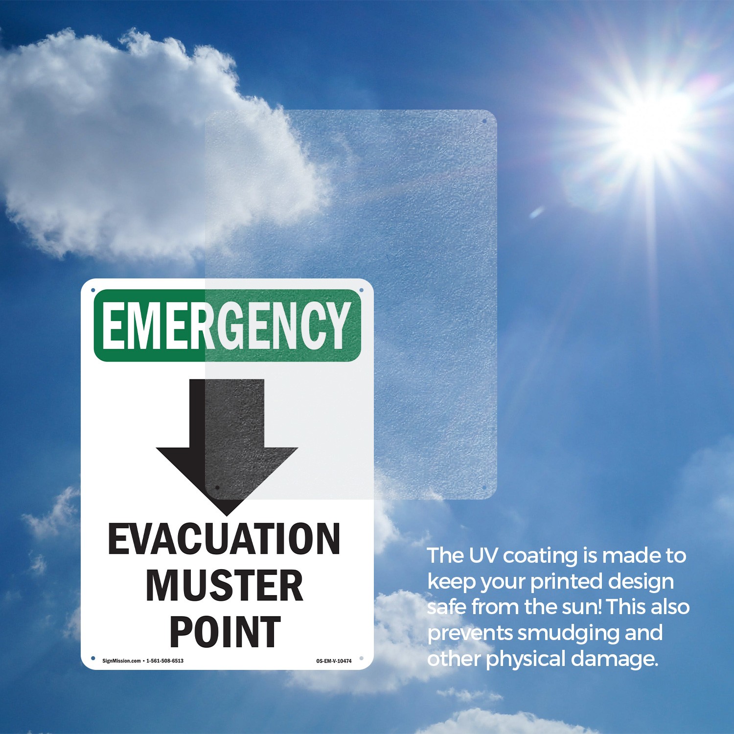Evacuation Muster With Symbol OSHA Emergency Sign Metal, Decal – 5 or 10 Pack