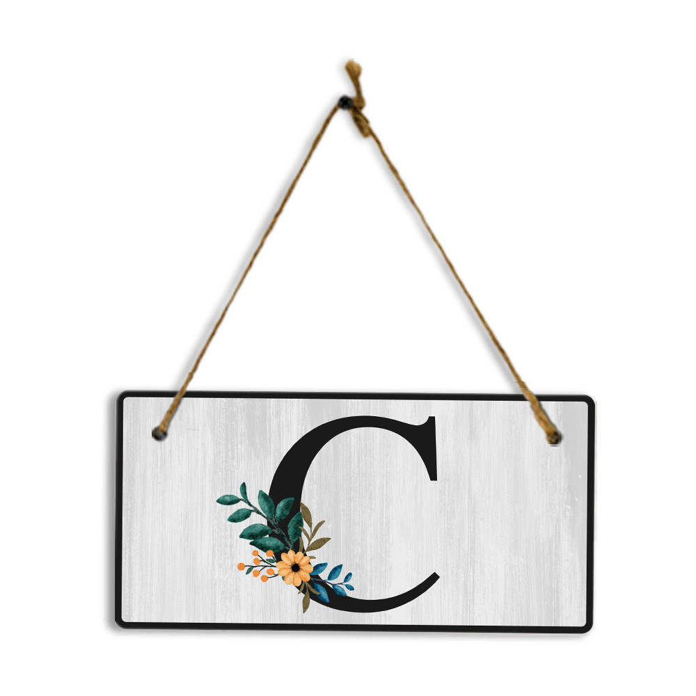 C Flower Decor 5×10 Hanging Wall or Door Sign | Alphabet Letter Room Decoration