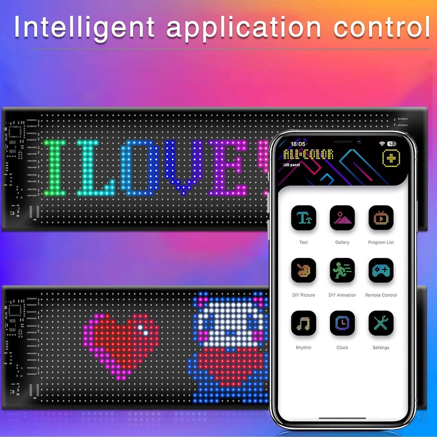LED Car Sign, 7 »X3 » Flexible Smart Display Bluetooth APP Control Scrolling Bri