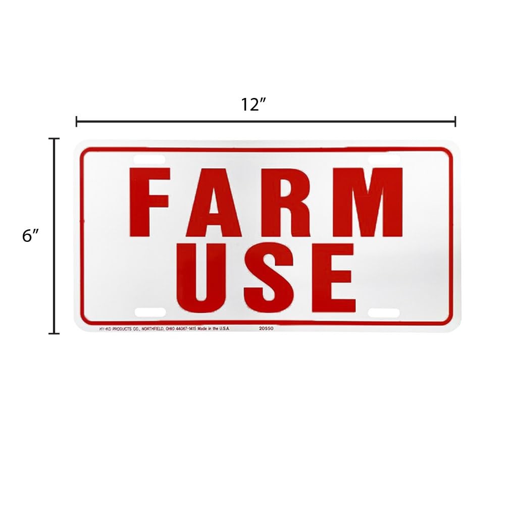 Farm Use Id Tag 6×12 Inches Red/White Heavy Duty License Plate Auto Tag