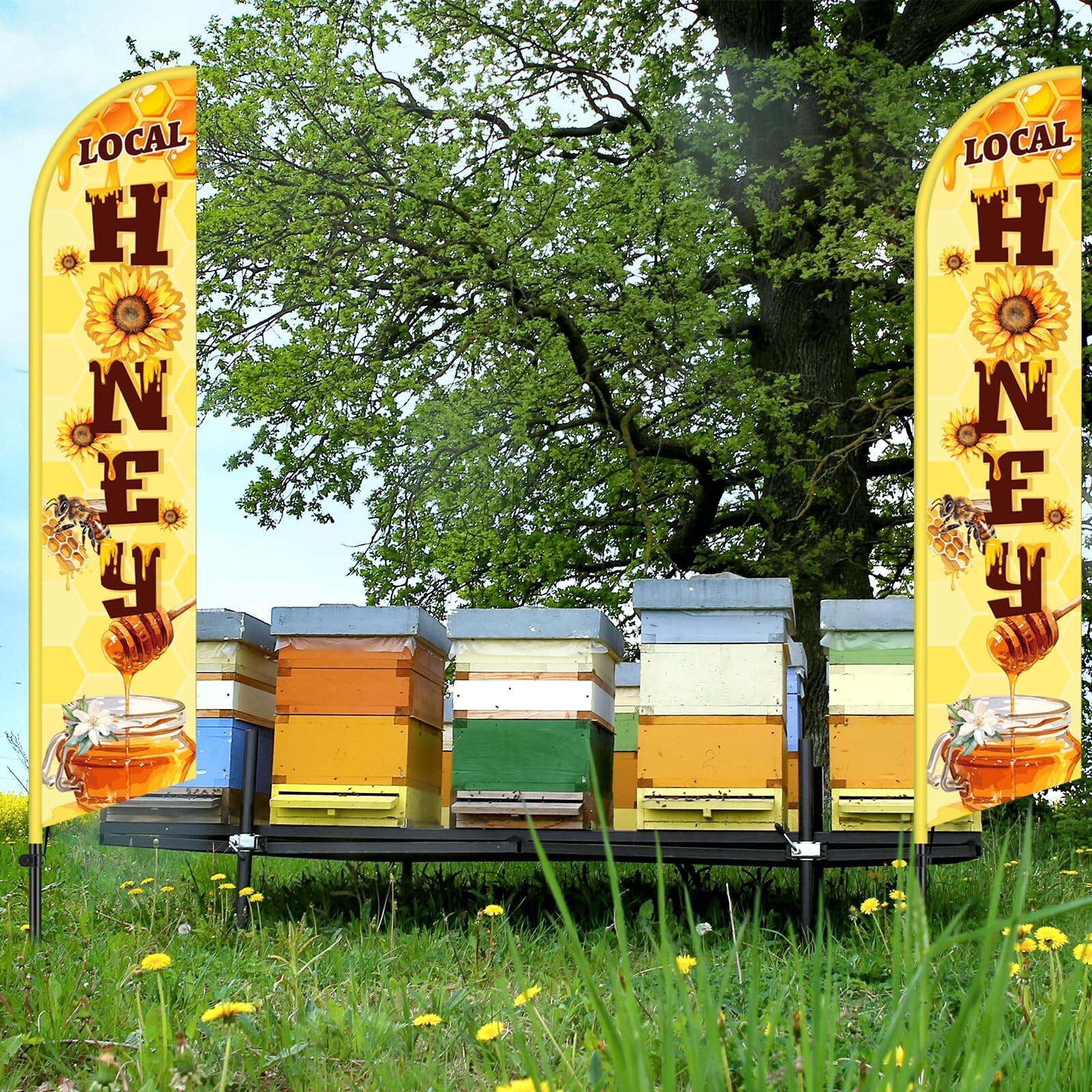 2 Pcs Local Honey Advertising Feather Banner with Flag Pole Kit 12 ft Feather…