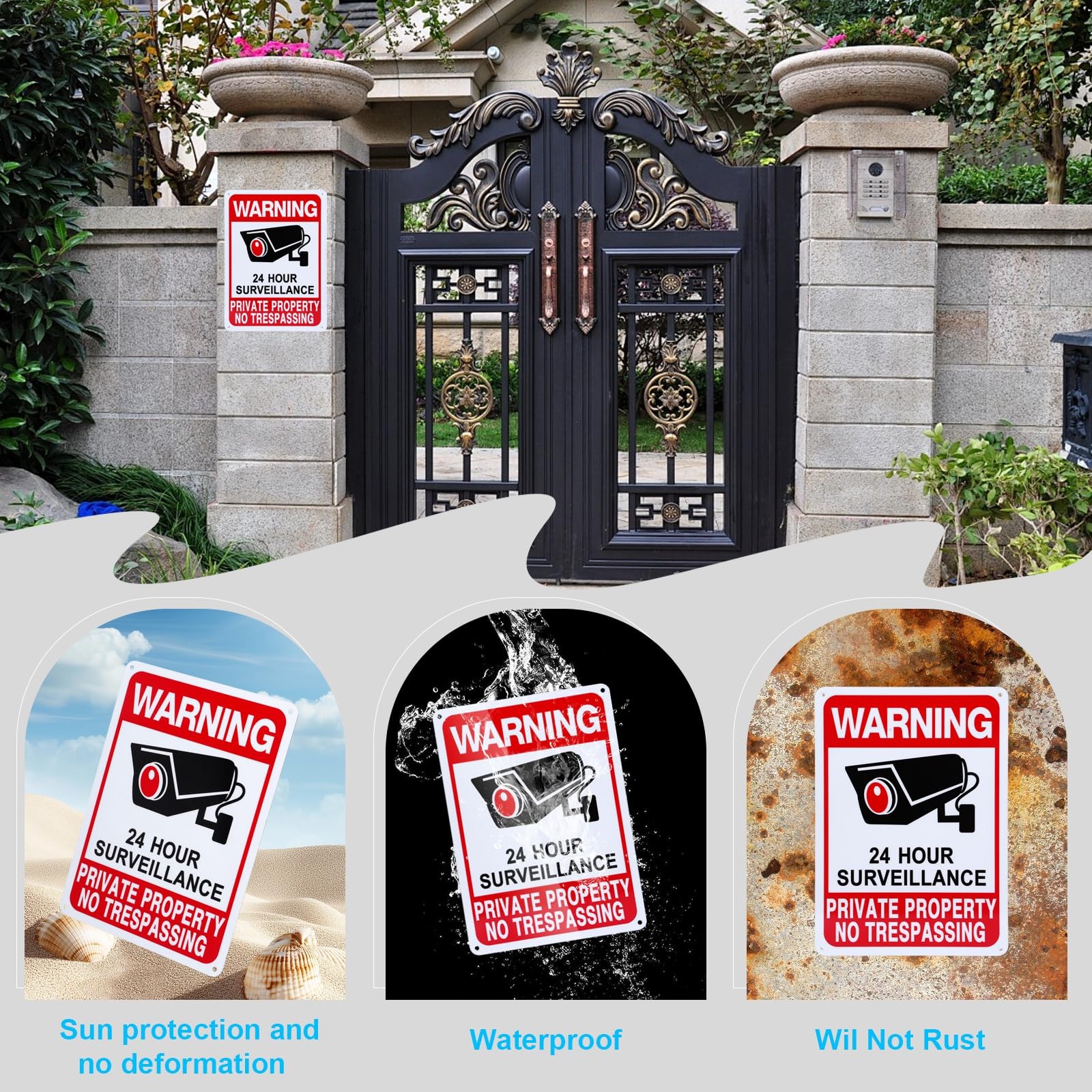 2 Pack No Trespassing Signs Private Property Surveillance Aluminum UV Outdoor