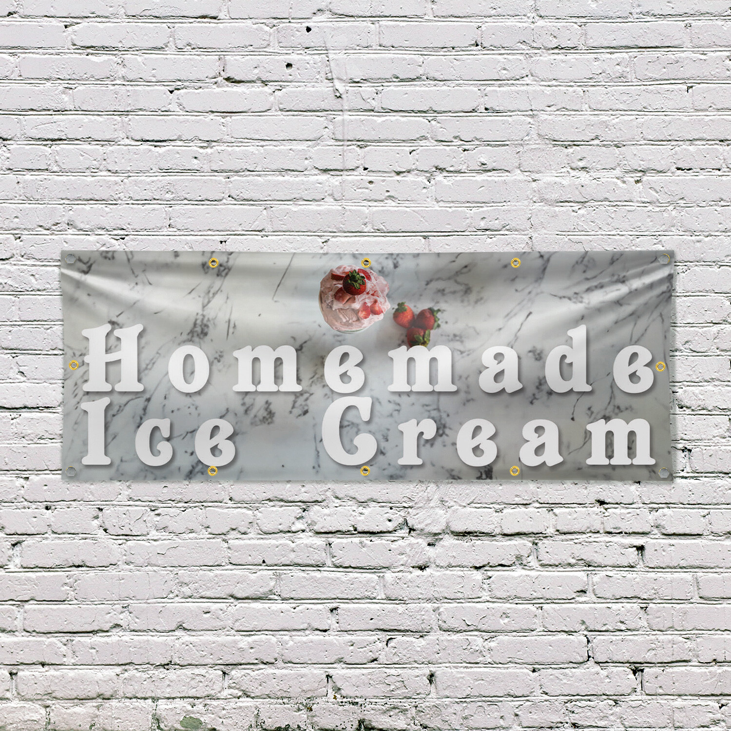 Homemade Ice Cream Vinyl Banner Sign with Metal Grommets Heavy-Duty