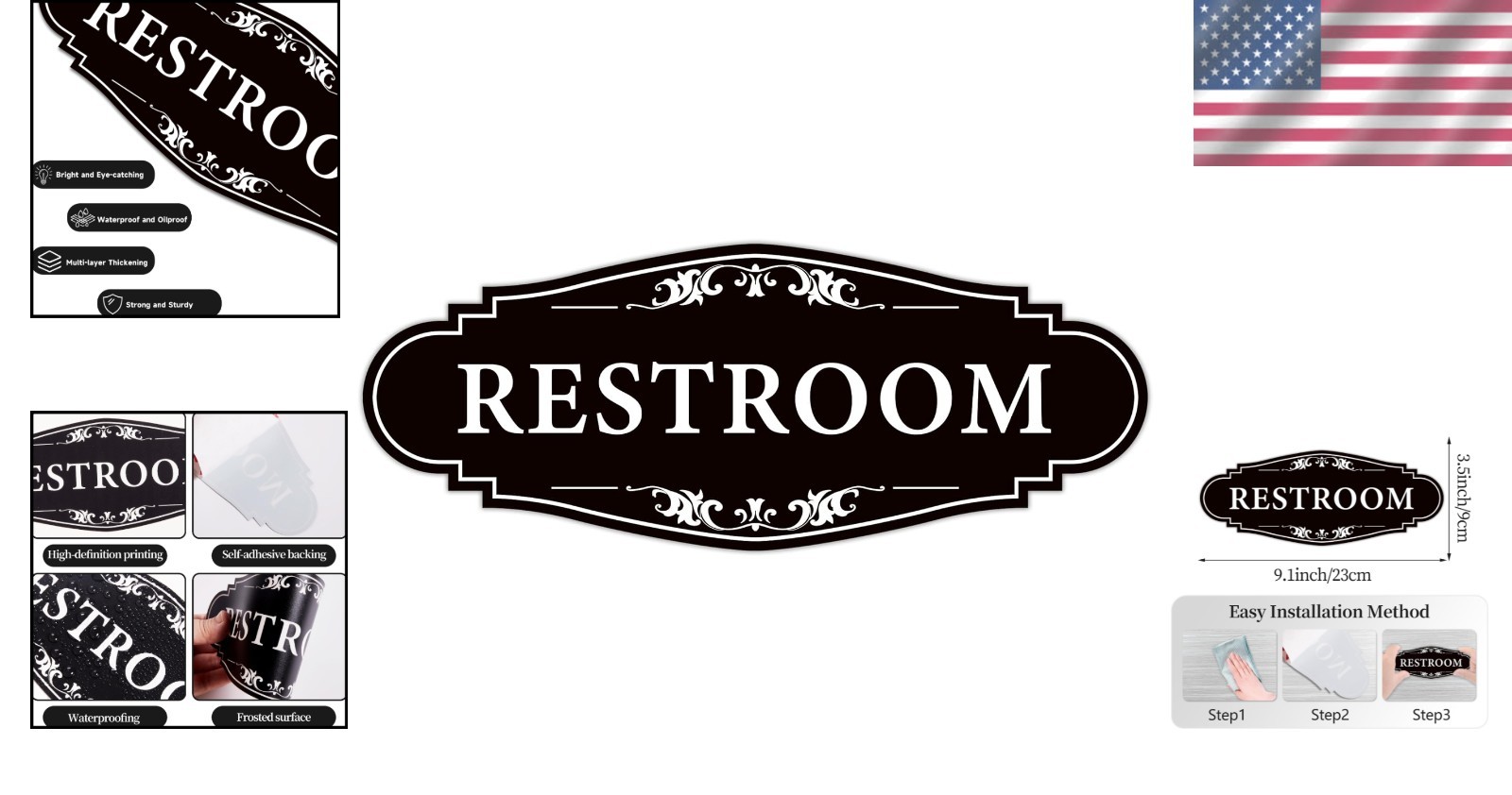 Waterproof Vinyl Unisex Bathroom Sign Sticker for Office & Home – 9&Prime; Long