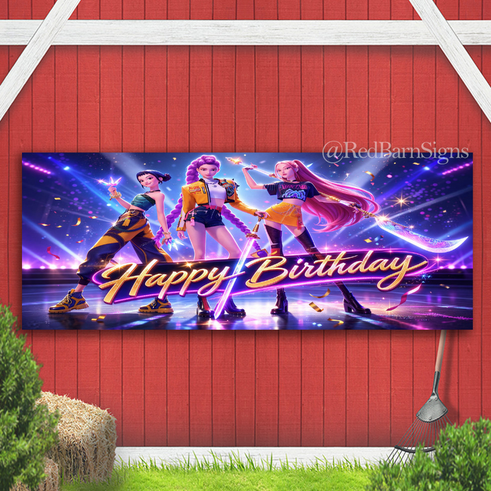 Kpop Huntrix Happy Birthday 01 Indoor Outdoor Banner Sign with grommets