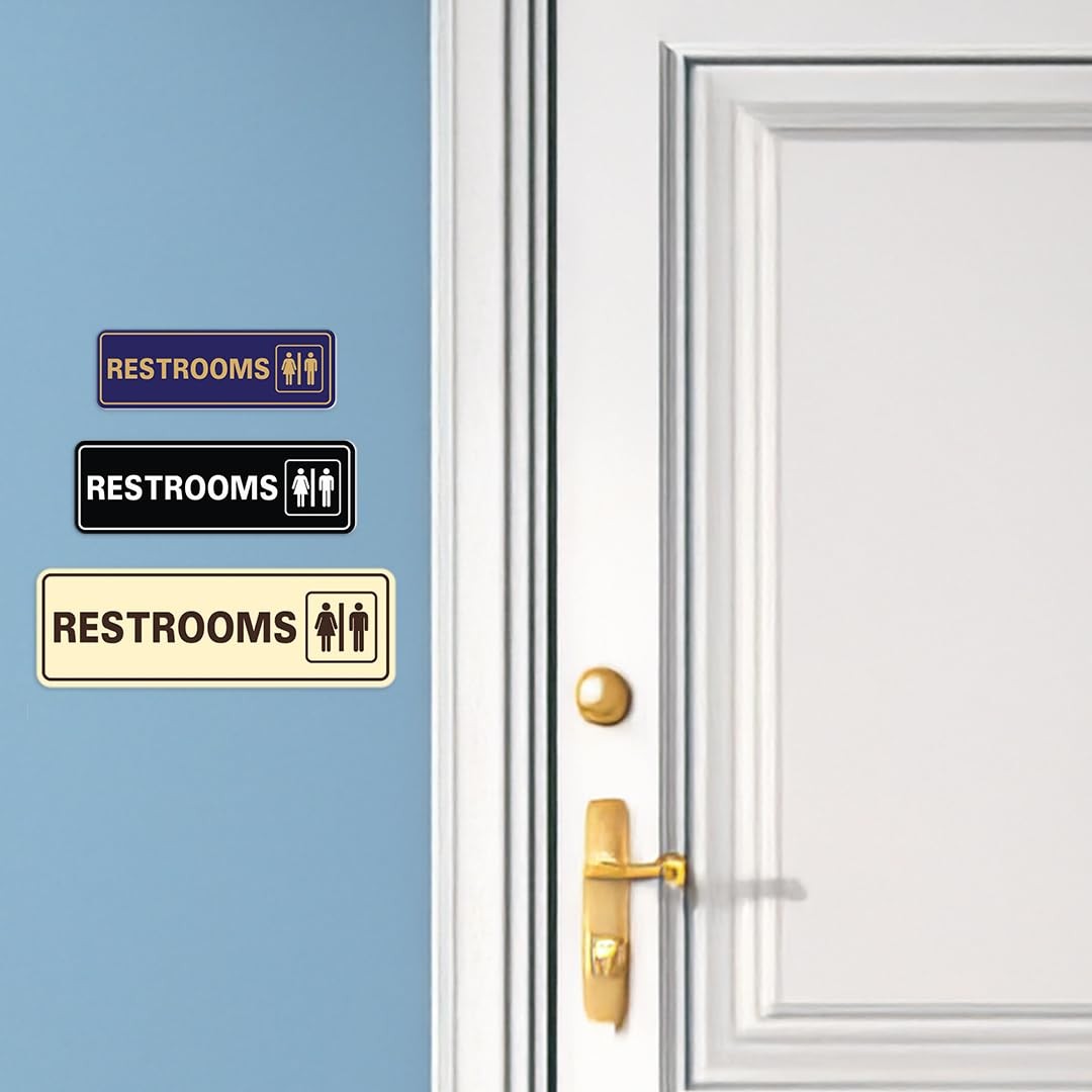 1 PC Standard Restrooms Sign Brushed Gold Large Wall Door Adhesive Displays