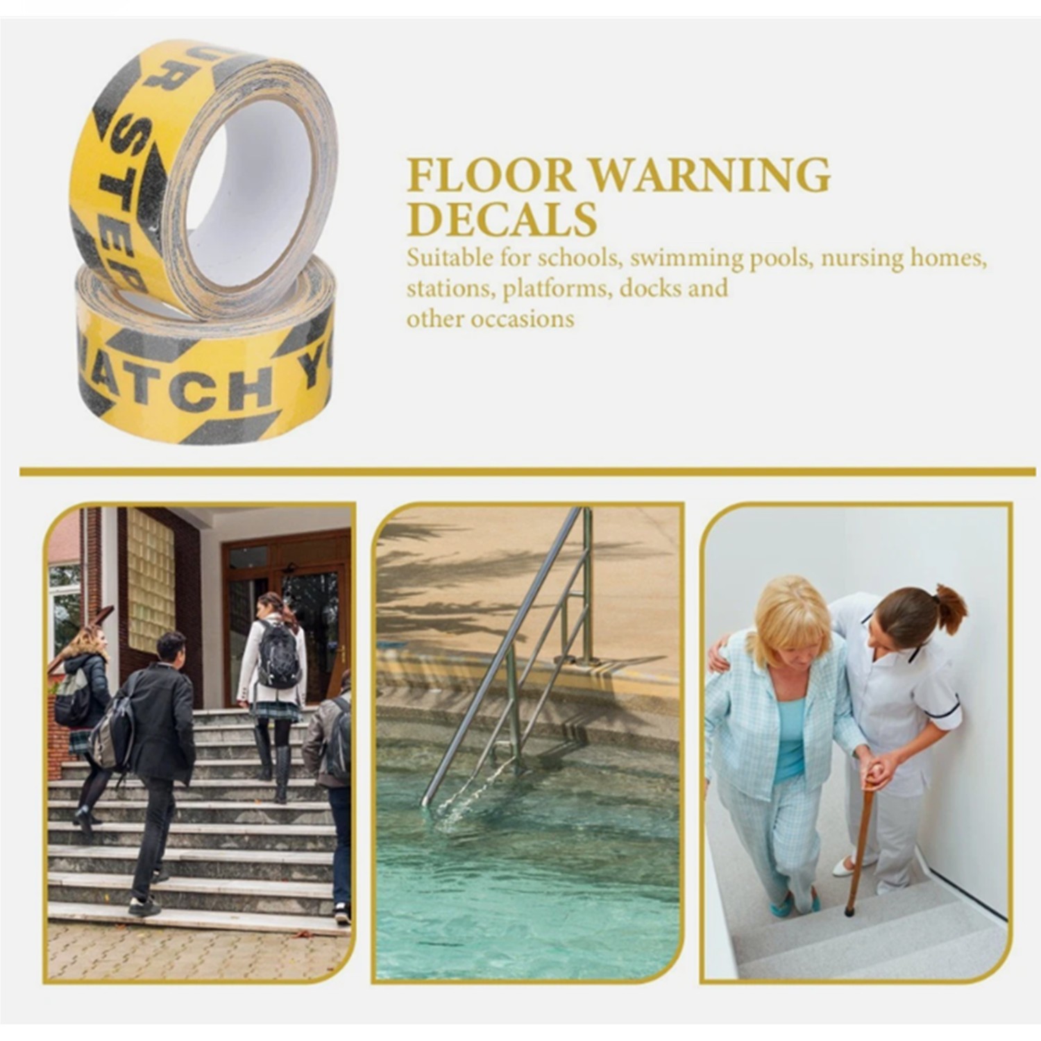2 Pack Watch Your Step Sign Anti-slip Warning Sticker Adhesive Warning Tape Roll