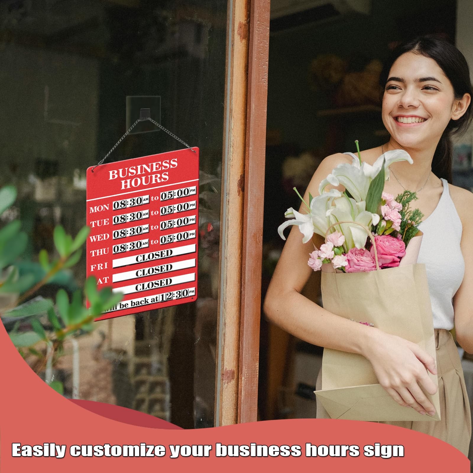 Magnetic Changeable Business Hours Sign, Metal of Operation 12*8in, red