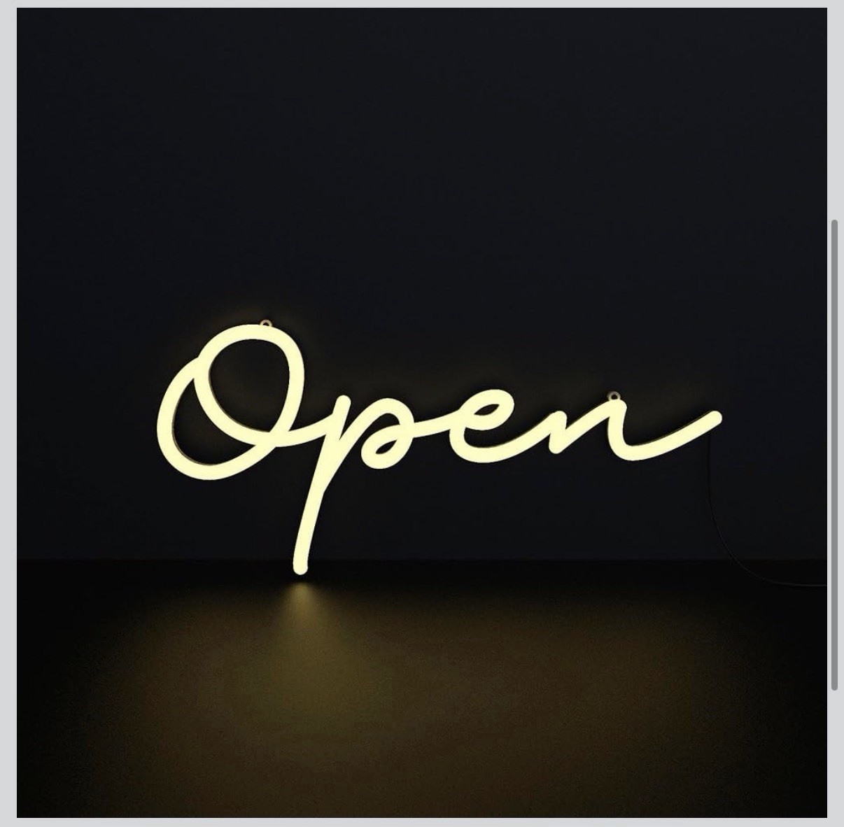 LED Neon Open Sign Large 20” Extra Bright Script Warm White Glow Remote +6 modes