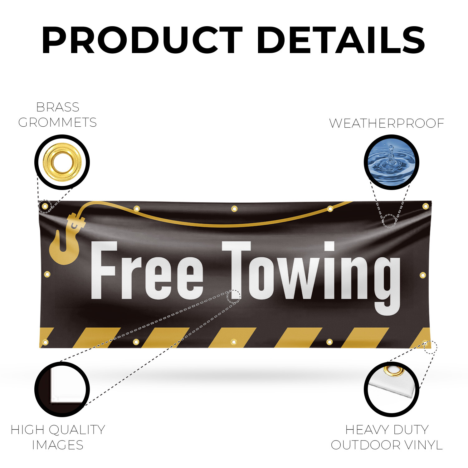 Free Towing 13 oz Vinyl Banner Sign with Metal Grommets Heavy-Duty Single-Sided