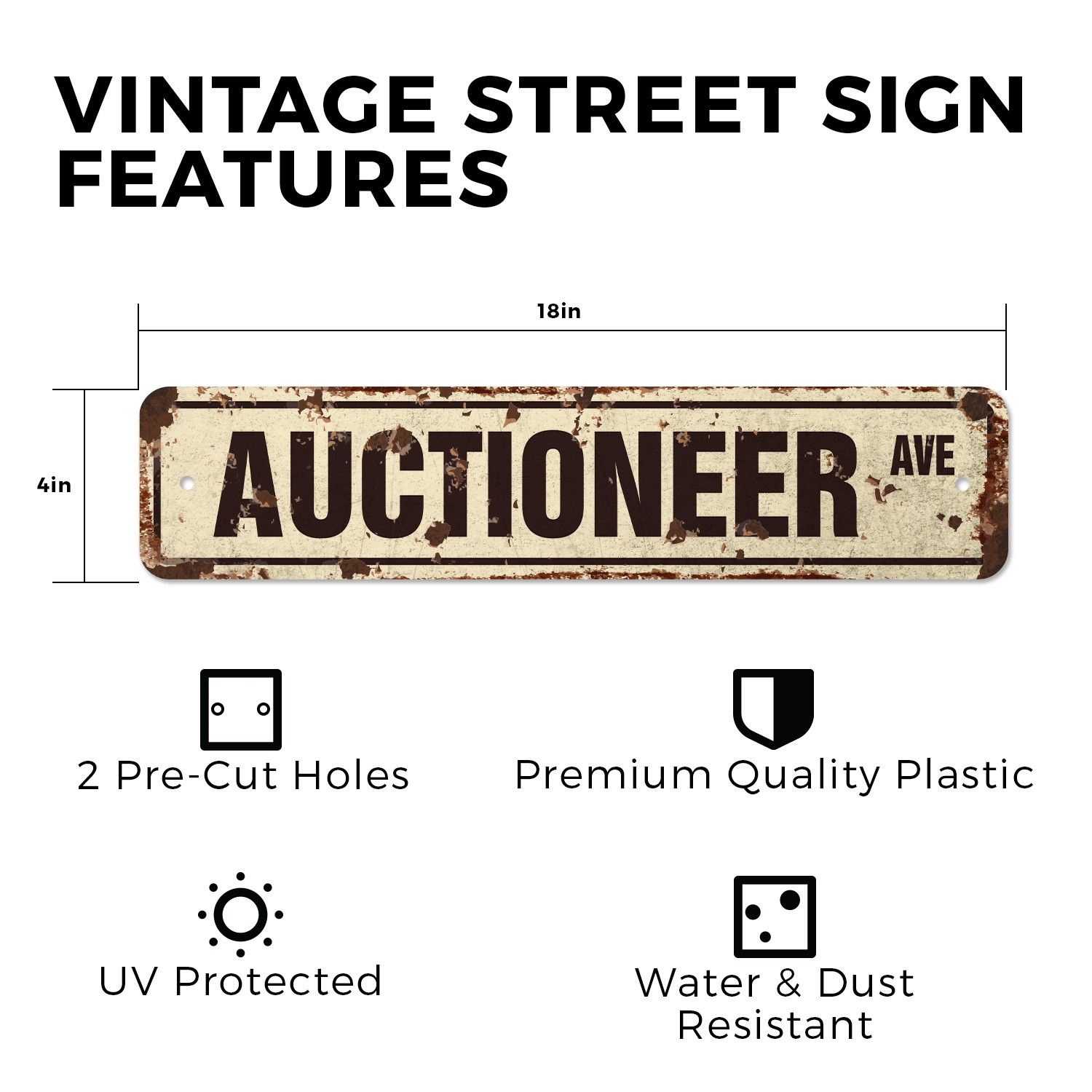 AUCTIONEER Vintage Style Street Sign Metal Plastic novelty auction gavel antique