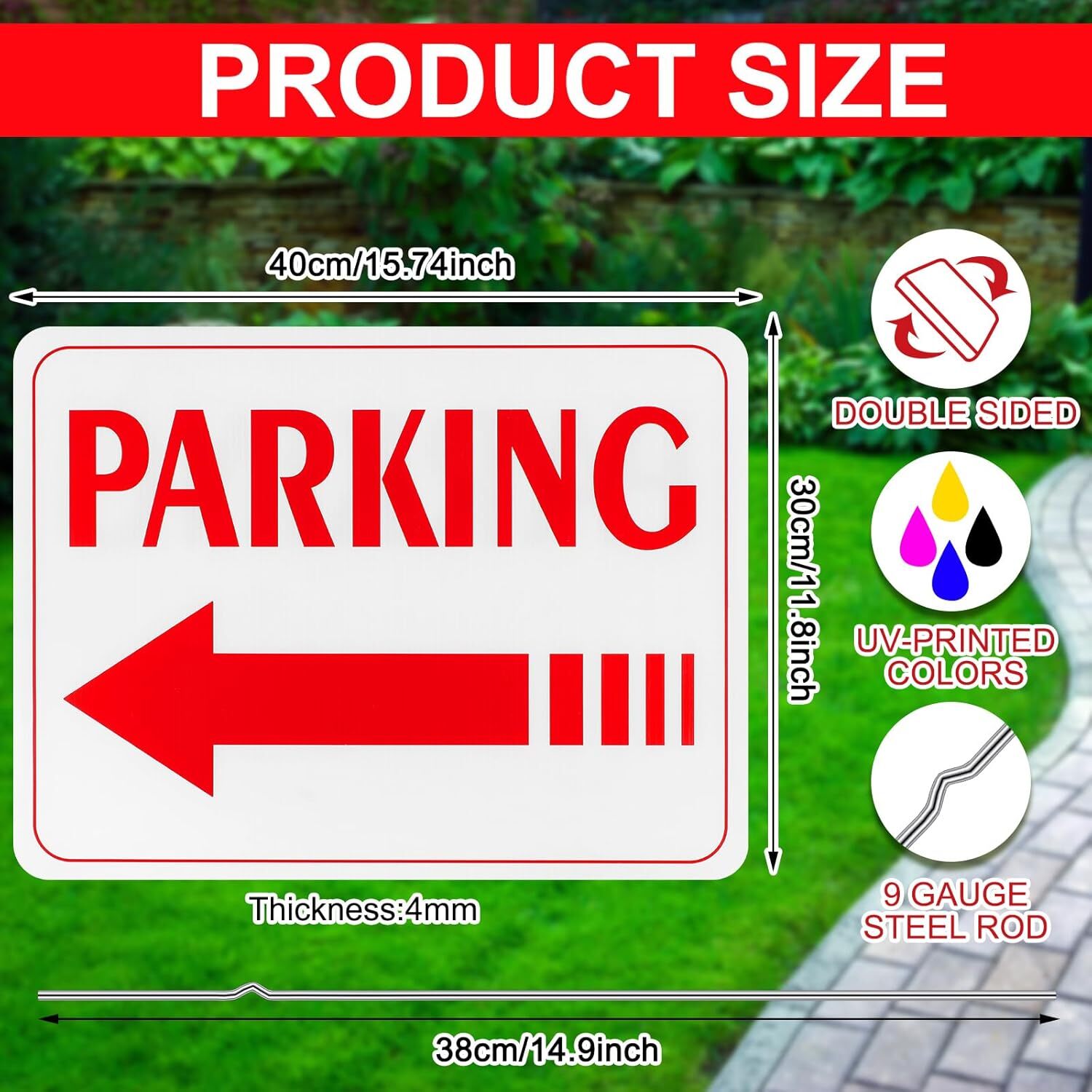 4 Pcs Event Parking Sign with Stake with Directional Arrows 12 x 16 Inch Doub…