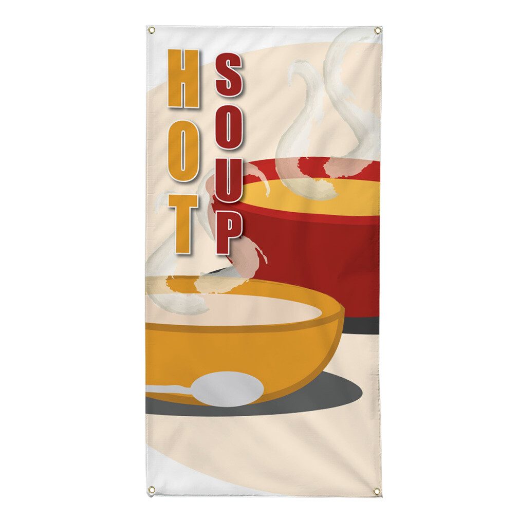 Vertical Vinyl Banner Multiple Sizes Hot Soup Food and Drink Restaurant and Food