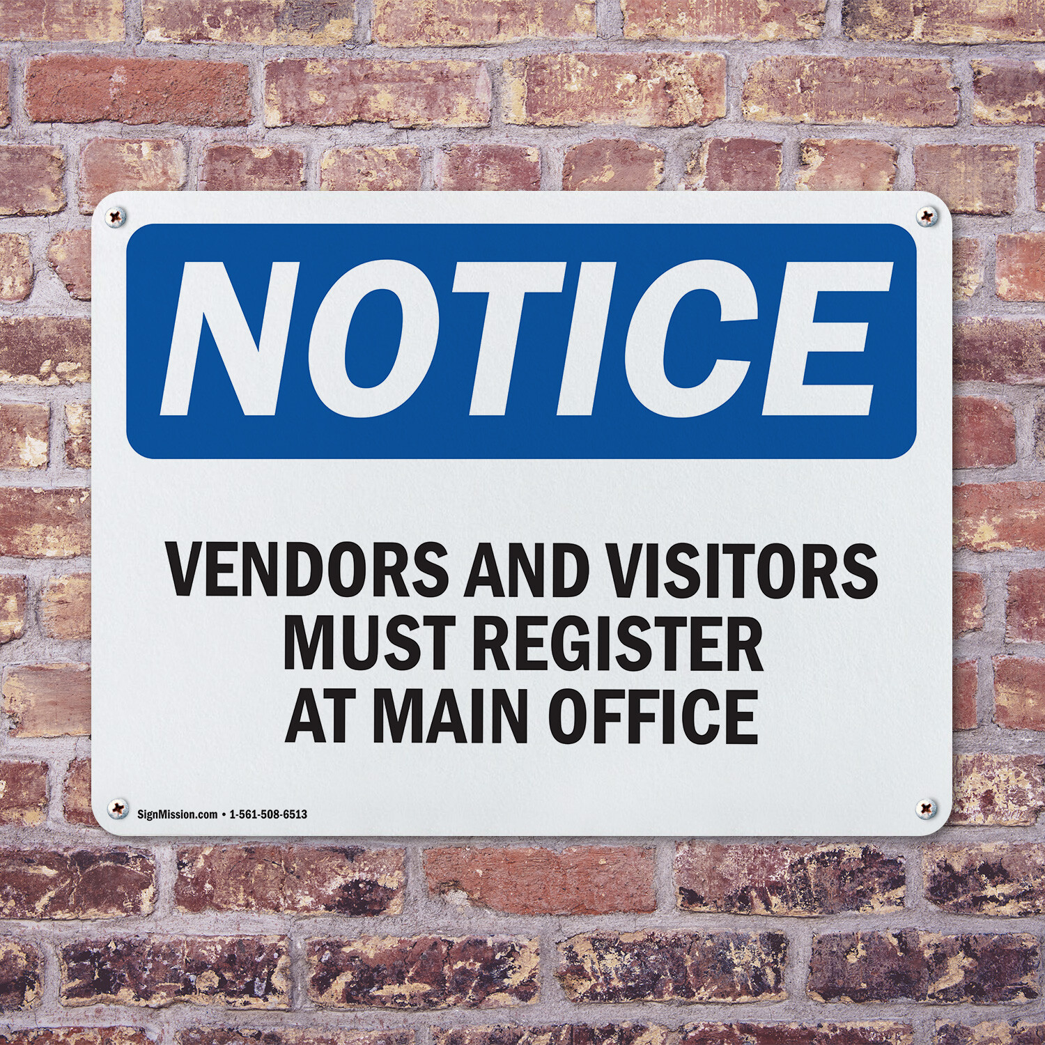 (2 Pack) Vendors And Visitors Register At Main Office OSHA Notice Sign Decal