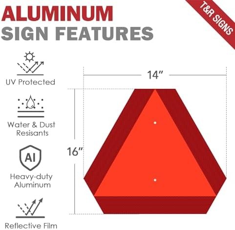 T&R Metal Slow Moving Vehicle Sign, Safety Triangle Sign – 14 x16 Inches – Refle