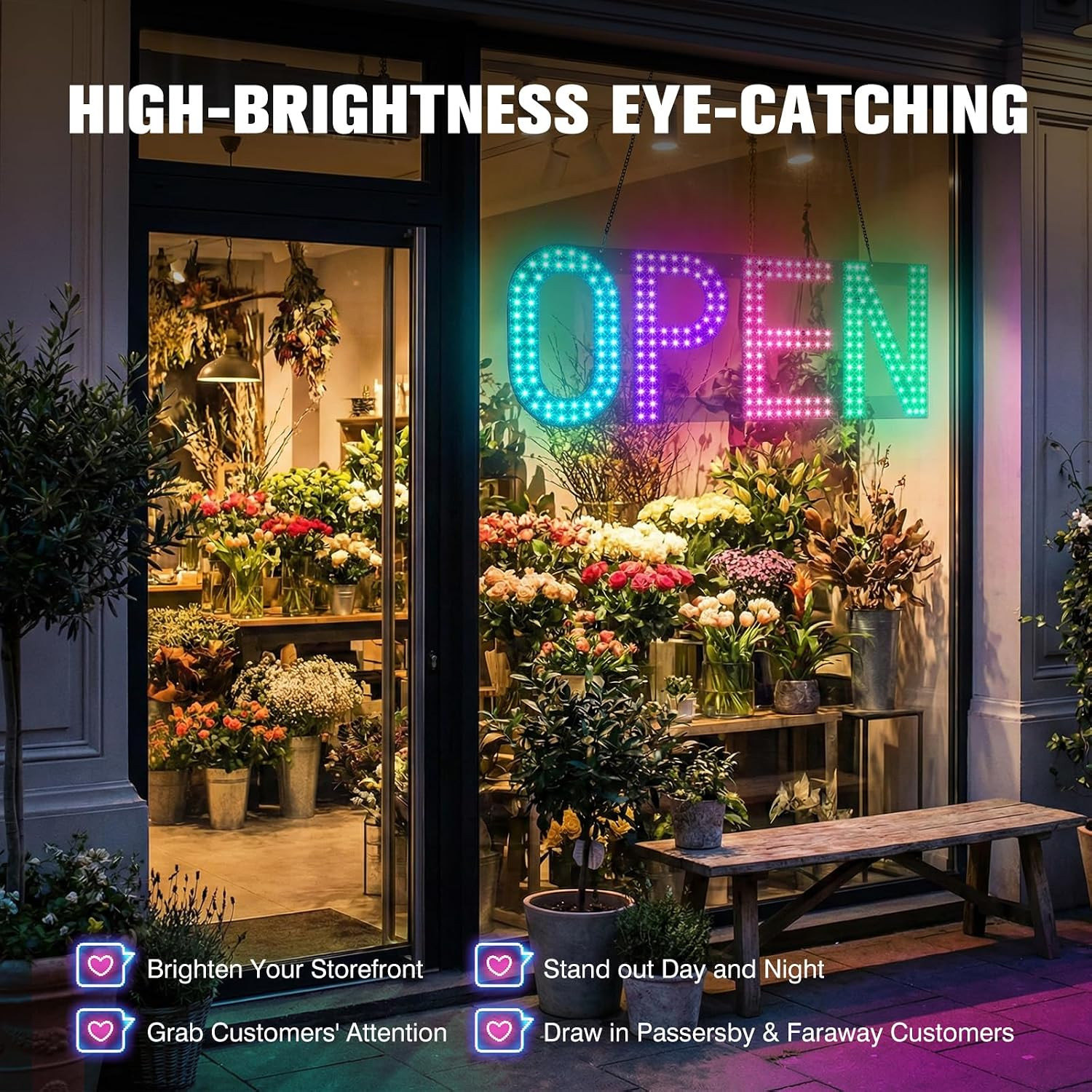 LED Open Sign for Business 40&Prime;X14&Prime; Dimmable Large Light up Sign Multi-Color