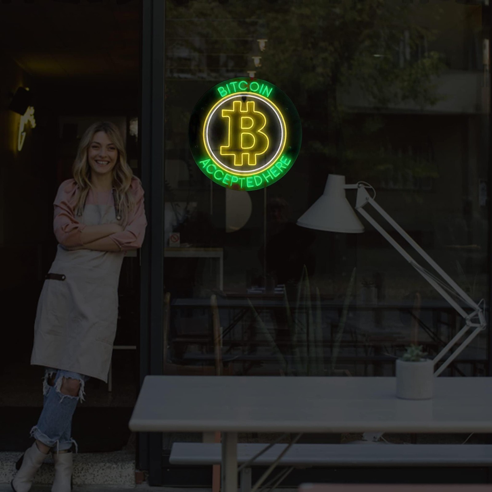 BITCOIN ACCEPTED HERE Neon Sign for Displays | LED Flex Neon | 26&Prime;W x 26&Prime;H