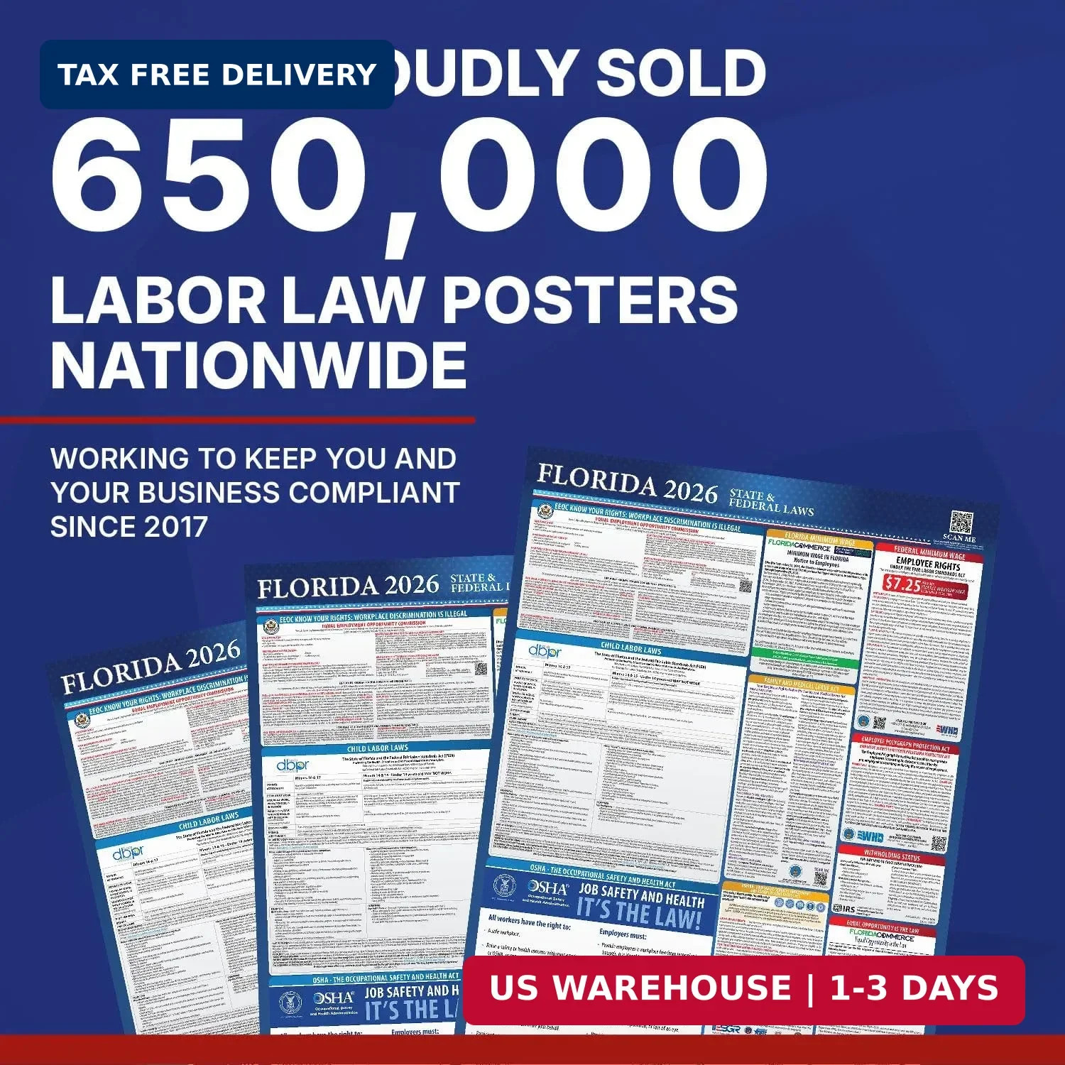 2026 Florida State & Federal Mandatory Labor Law Poster, OSHA Compliant (English