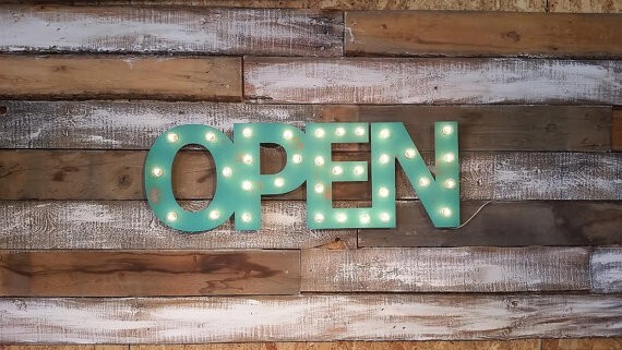Handmade OPEN Lighted Sign Marquee Business Sign, CUSTOM with Free Shipping
