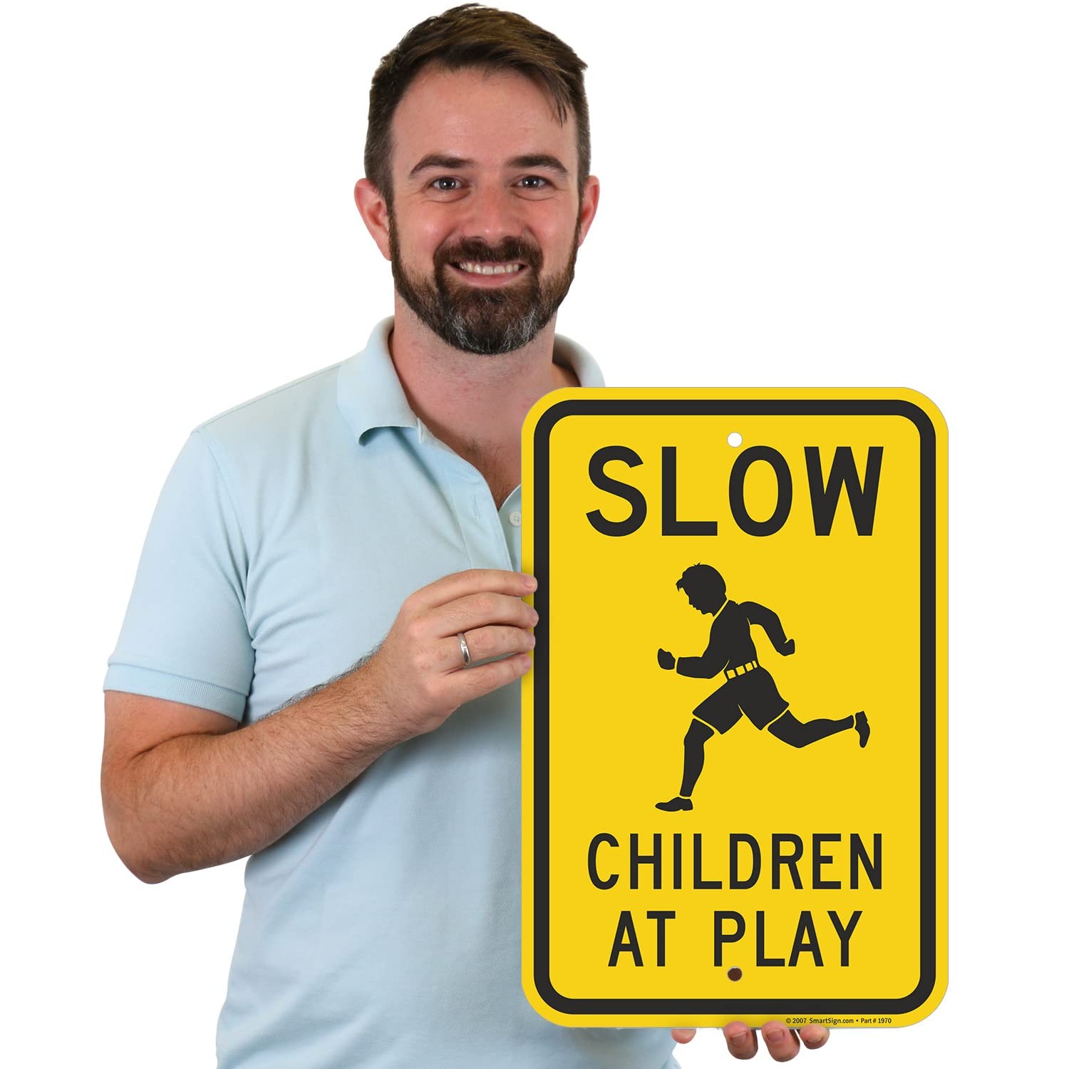 SmartSign 18 x 12 inch “Slow – Children At Play” Metal Sign, Screen Printed, 63